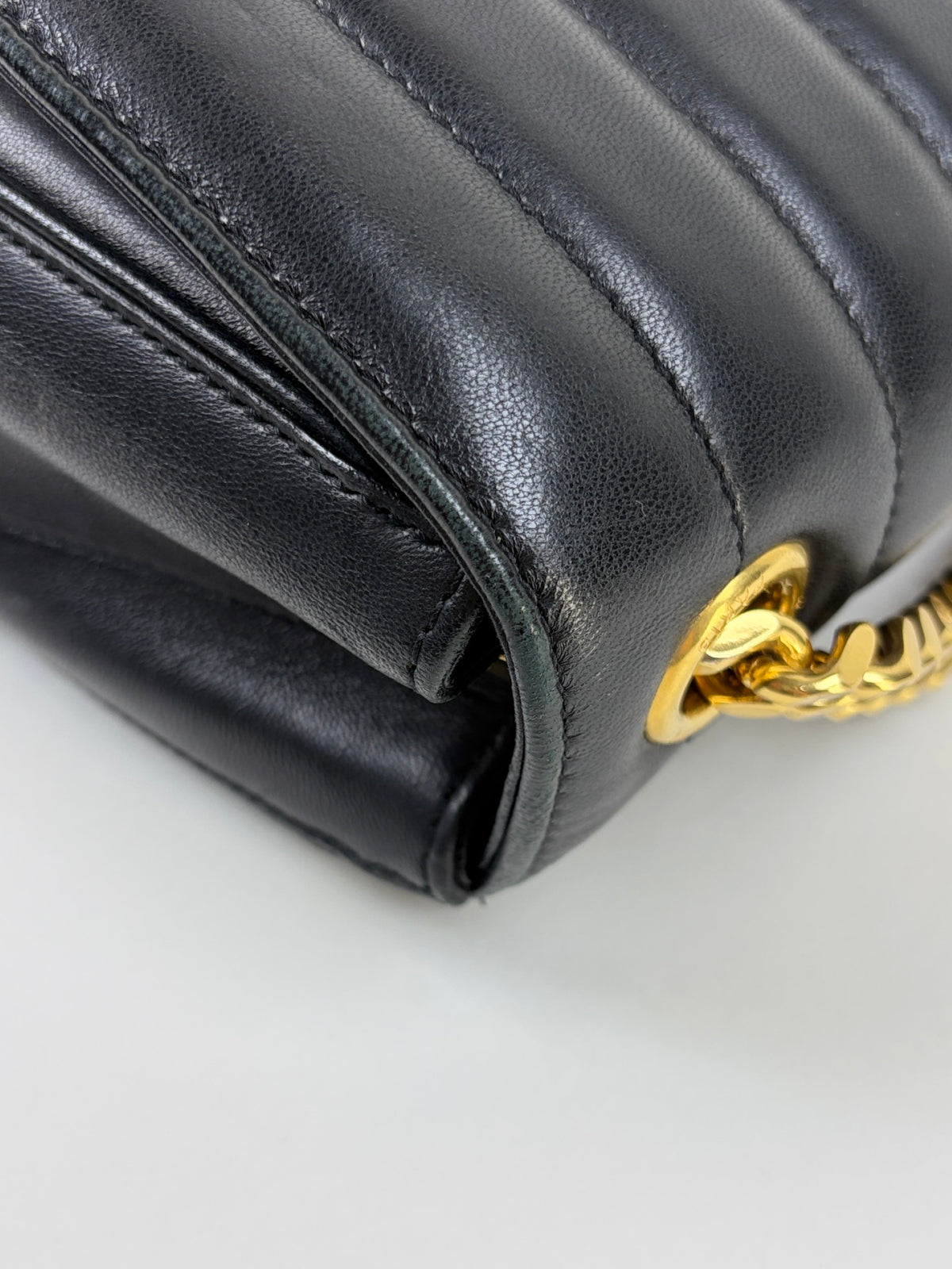 YSL black lambskin matelassé monogram Vicky medium chain bag