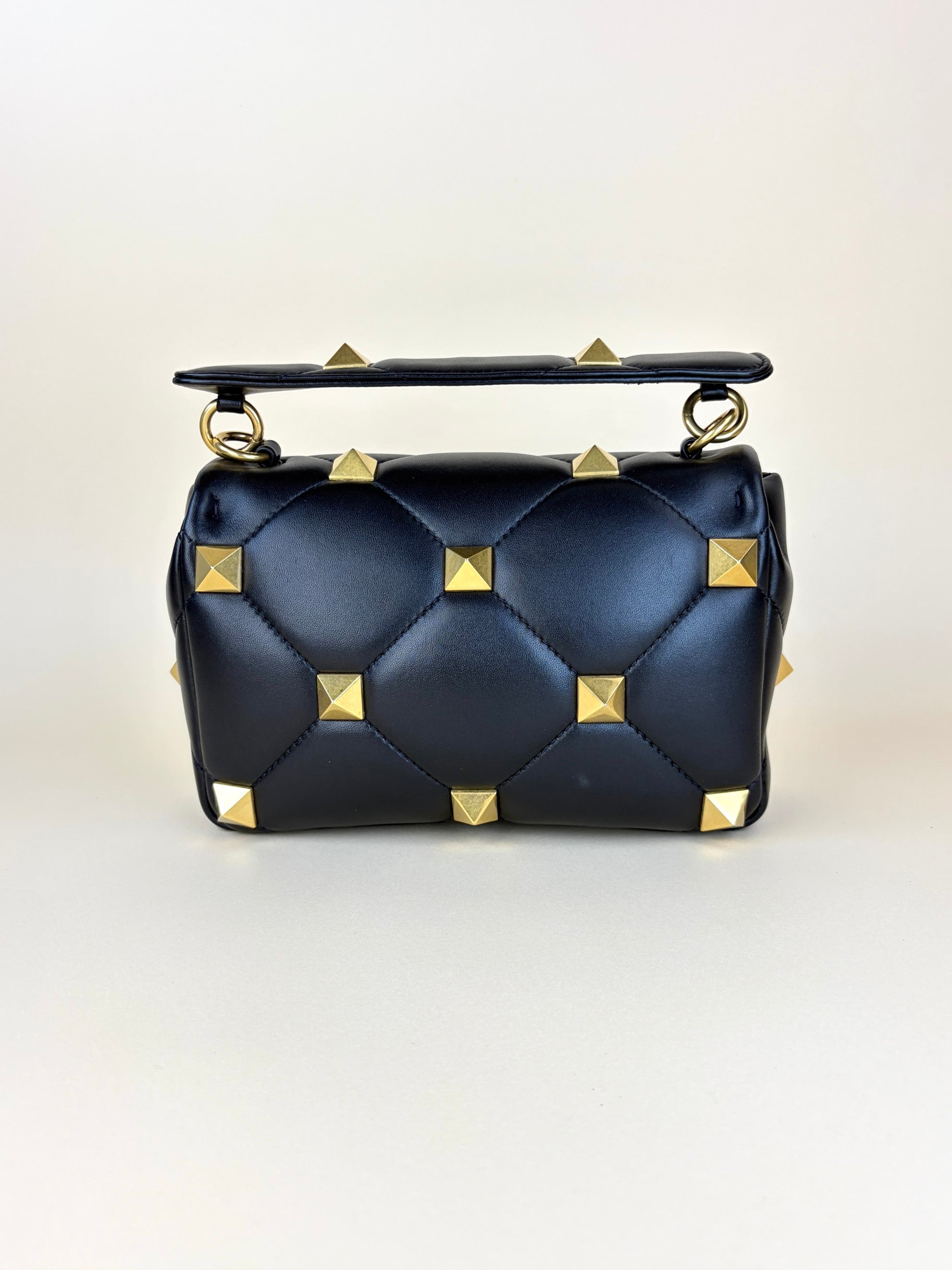 Valentino black Nappa leather roman stud medium shoulder bag