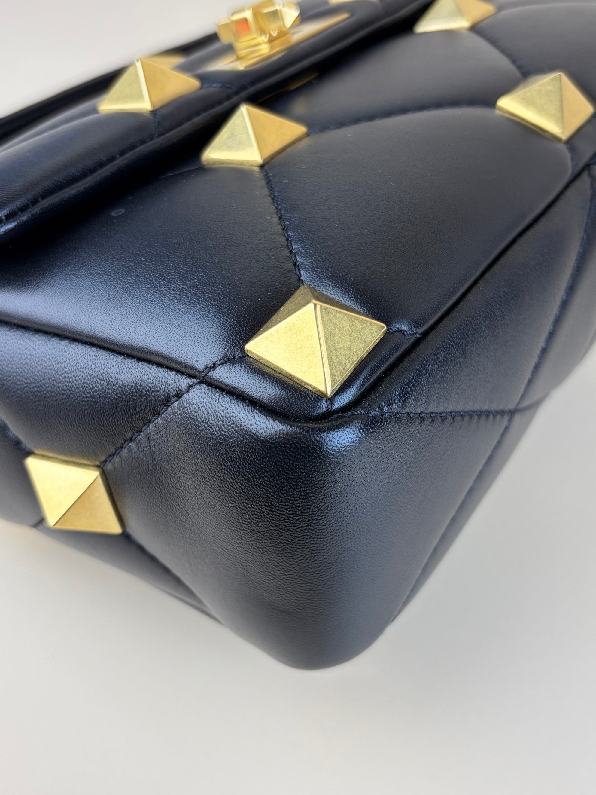 Valentino black Nappa leather roman stud medium shoulder bag