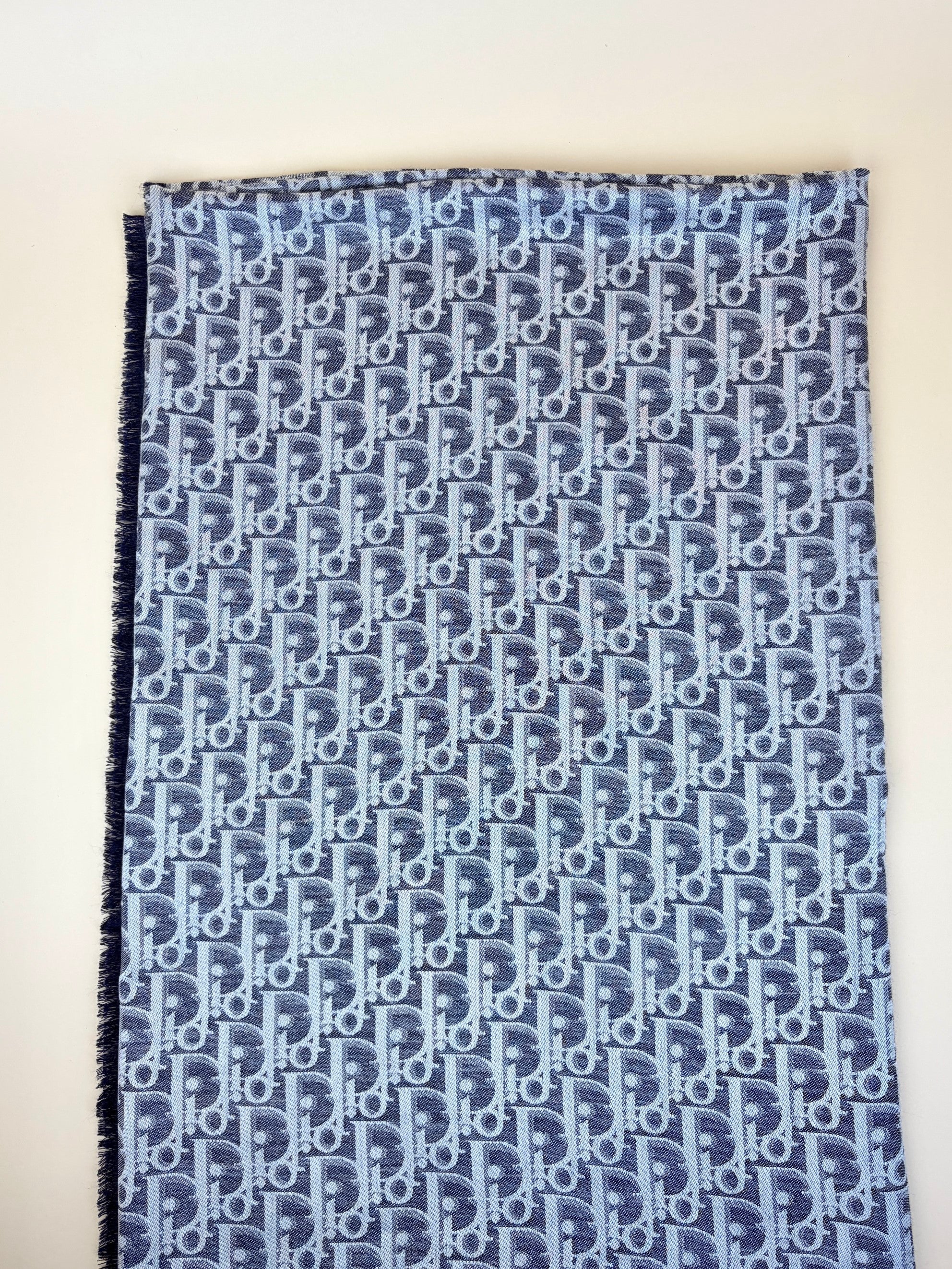 Christian Dior navy blue Oblique silk wool and cashmere shawl