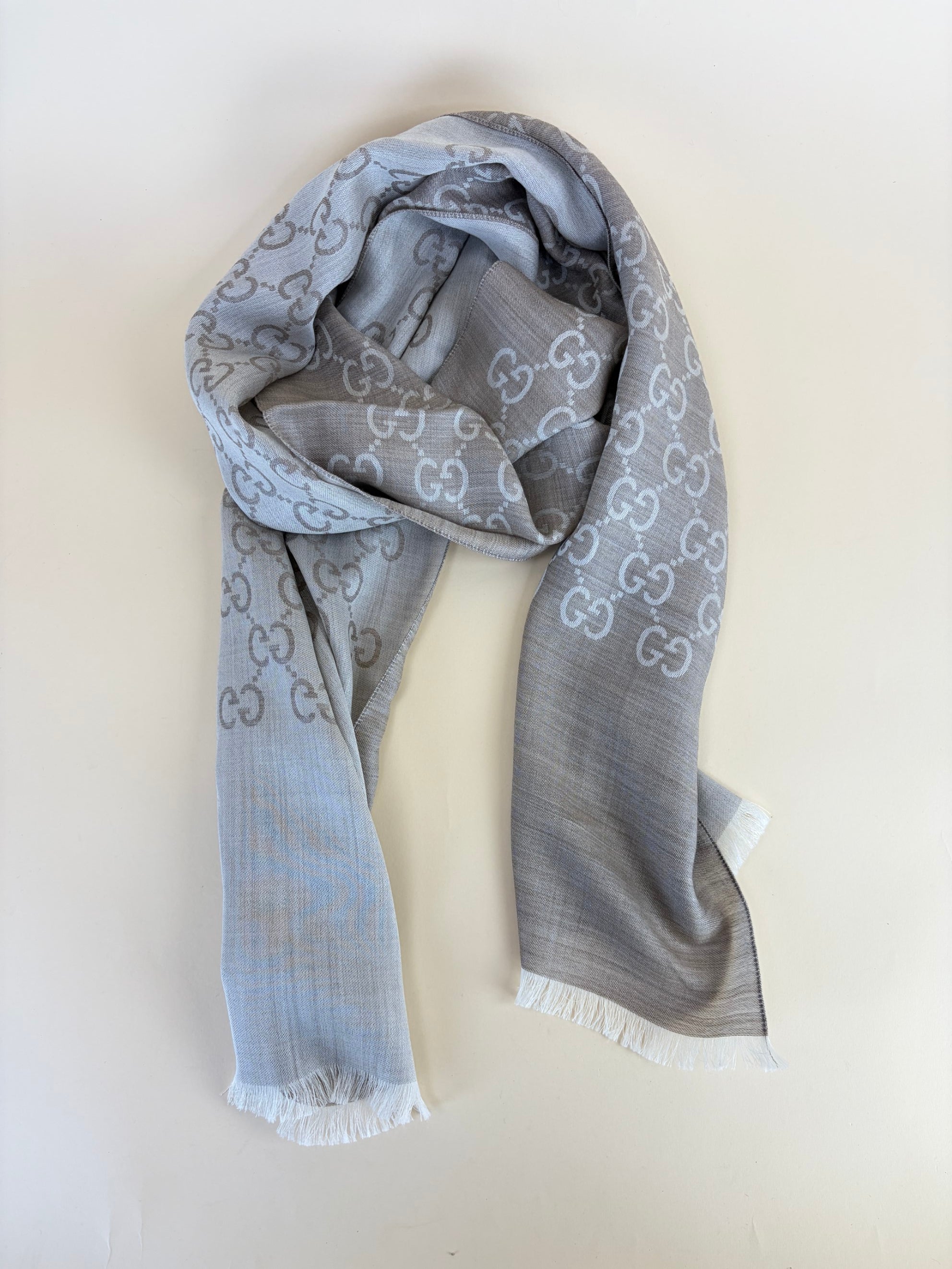 Gucci Sand GG Monogram Wool Silk Scarf