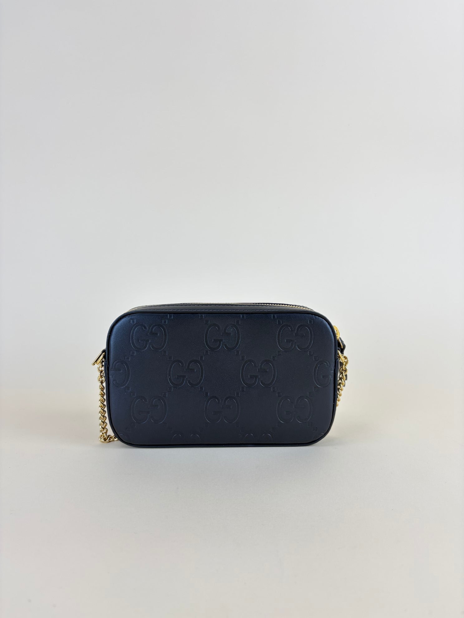 Gucci Black Gilbert GG Supreme Super Mini Debossed Chain Wallet