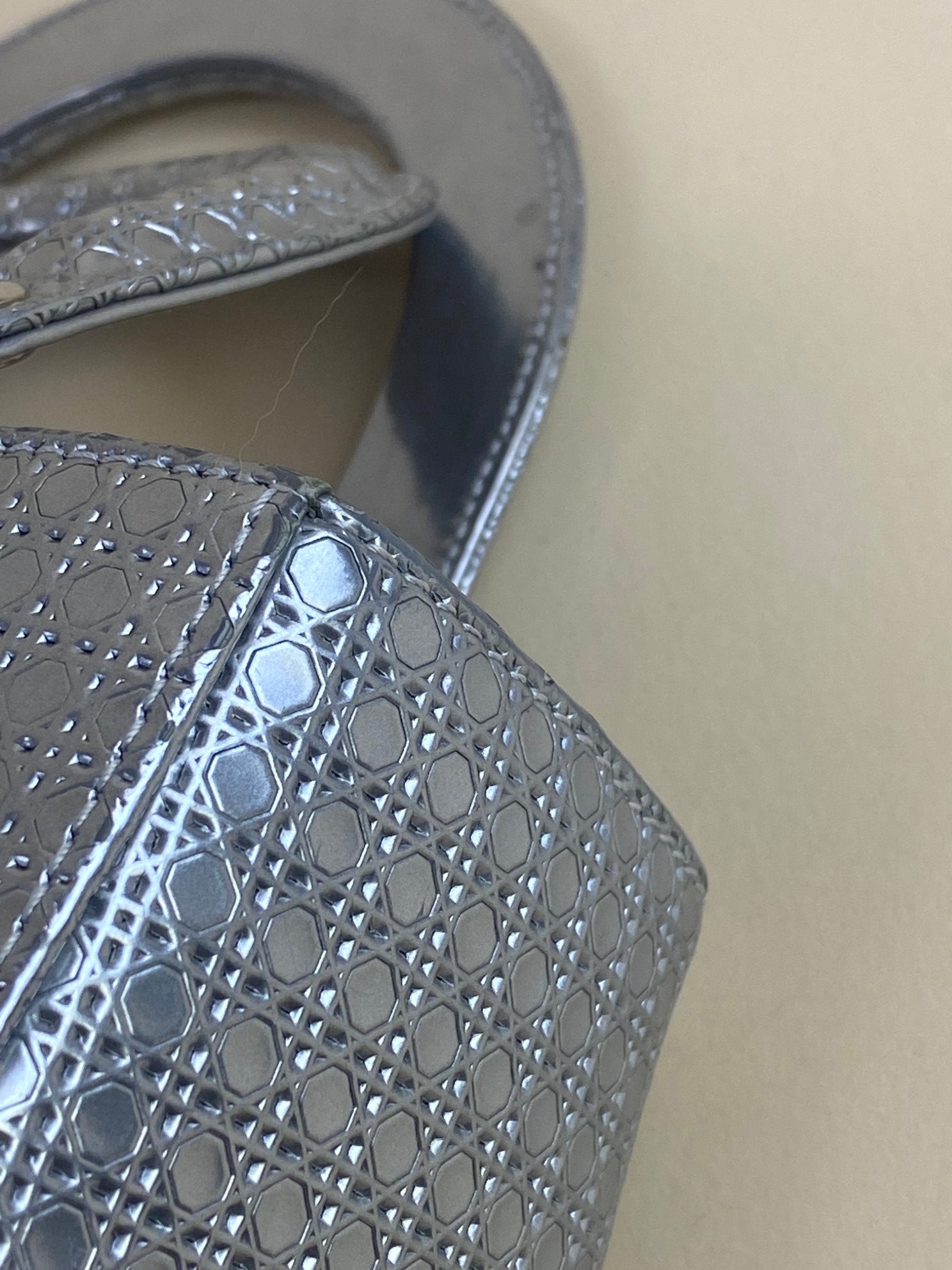 Christian Dior Metallic Silver Lady Dior Micro Cannage Medium Bag with Strap