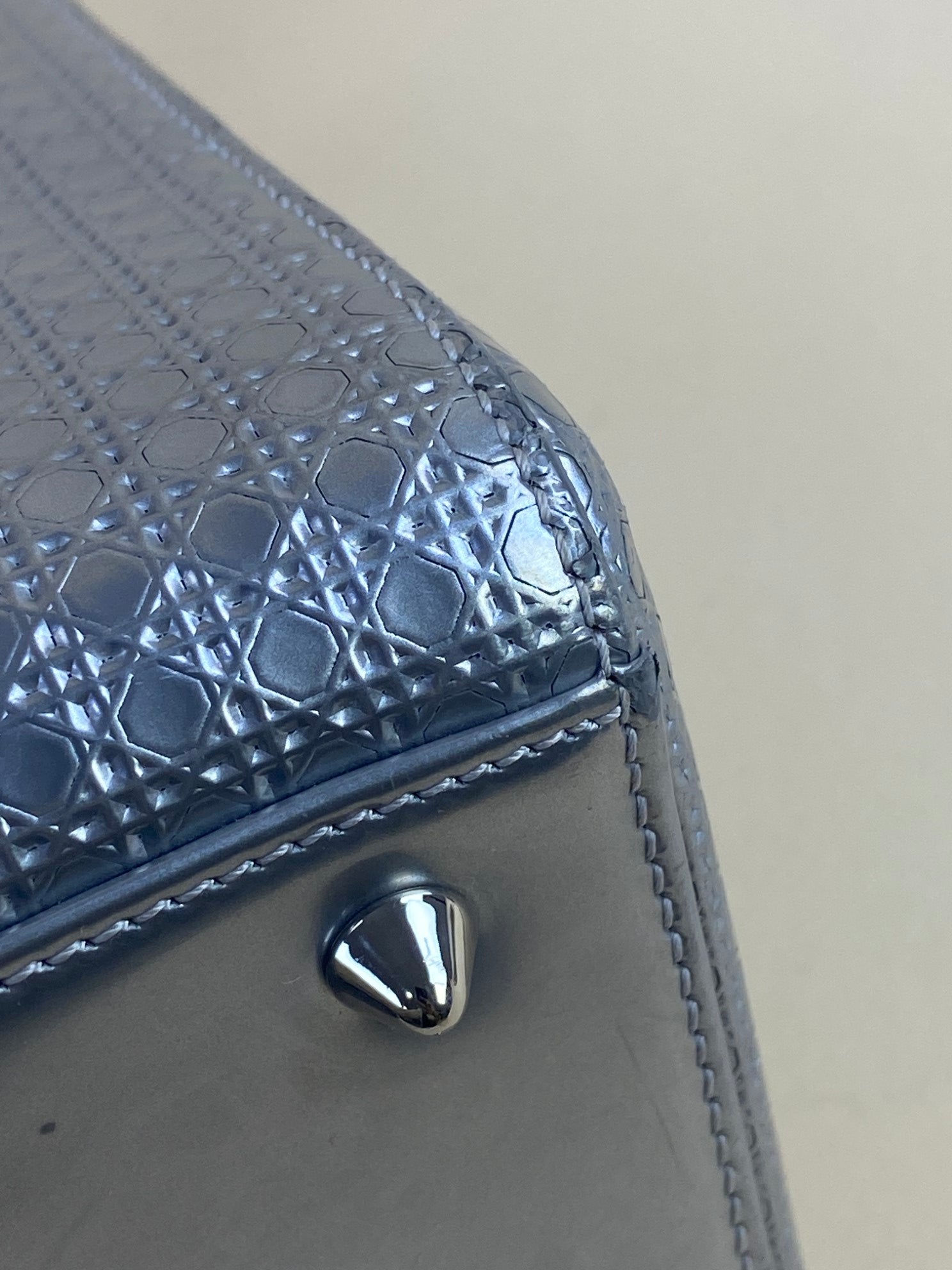 Christian Dior Metallic Silver Lady Dior Micro Cannage Medium Bag with Strap