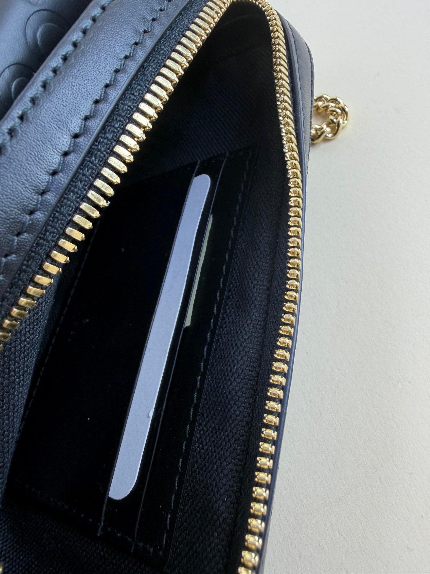 Gucci Black Gilbert GG Supreme Super Mini Debossed Chain Wallet