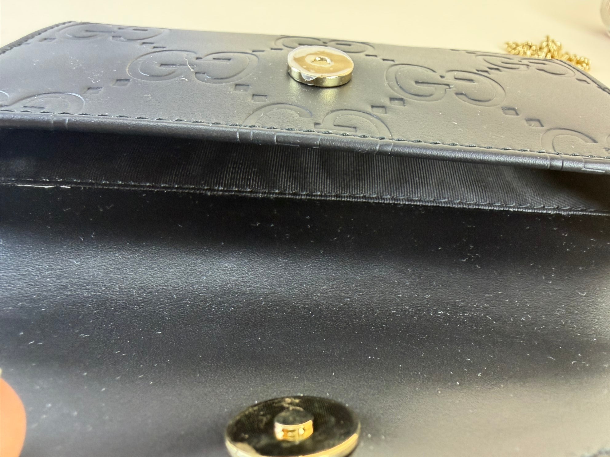 Gucci Black Gilbert GG Supreme Super Mini Debossed Chain Wallet