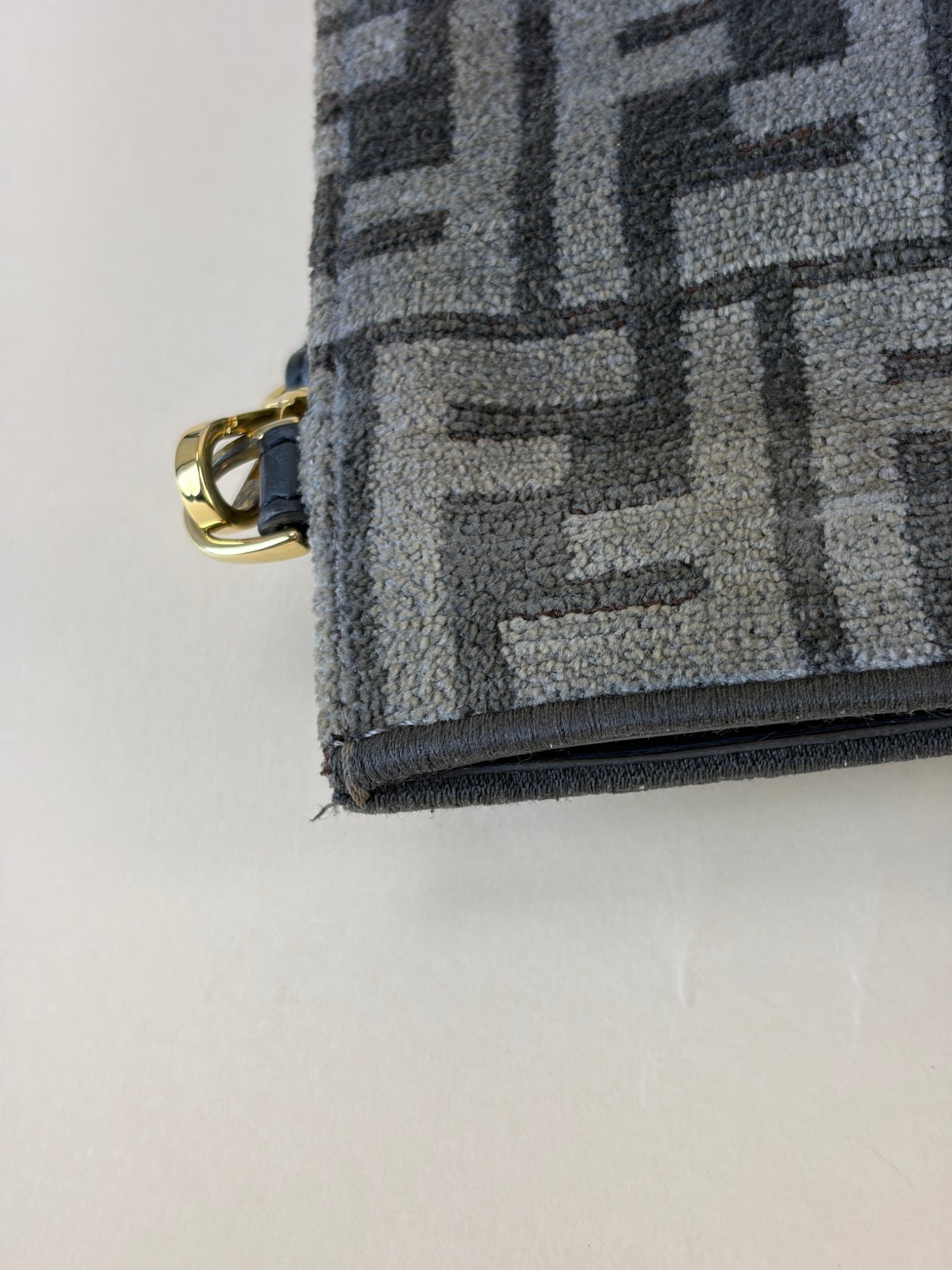 Fendi Grey Logo Plaque Monogram Jacquard Fabric Large Pouch