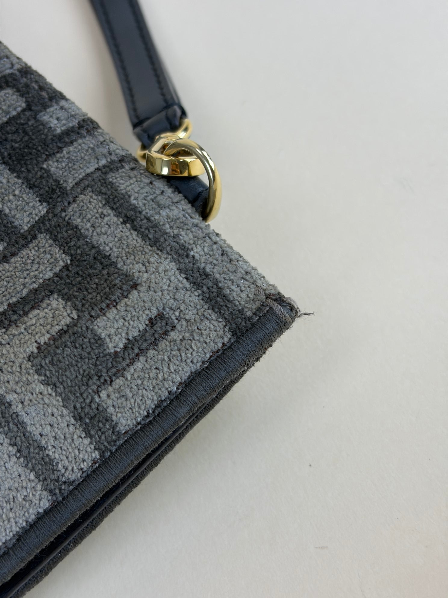Fendi Grey Logo Plaque Monogram Jacquard Fabric Large Pouch
