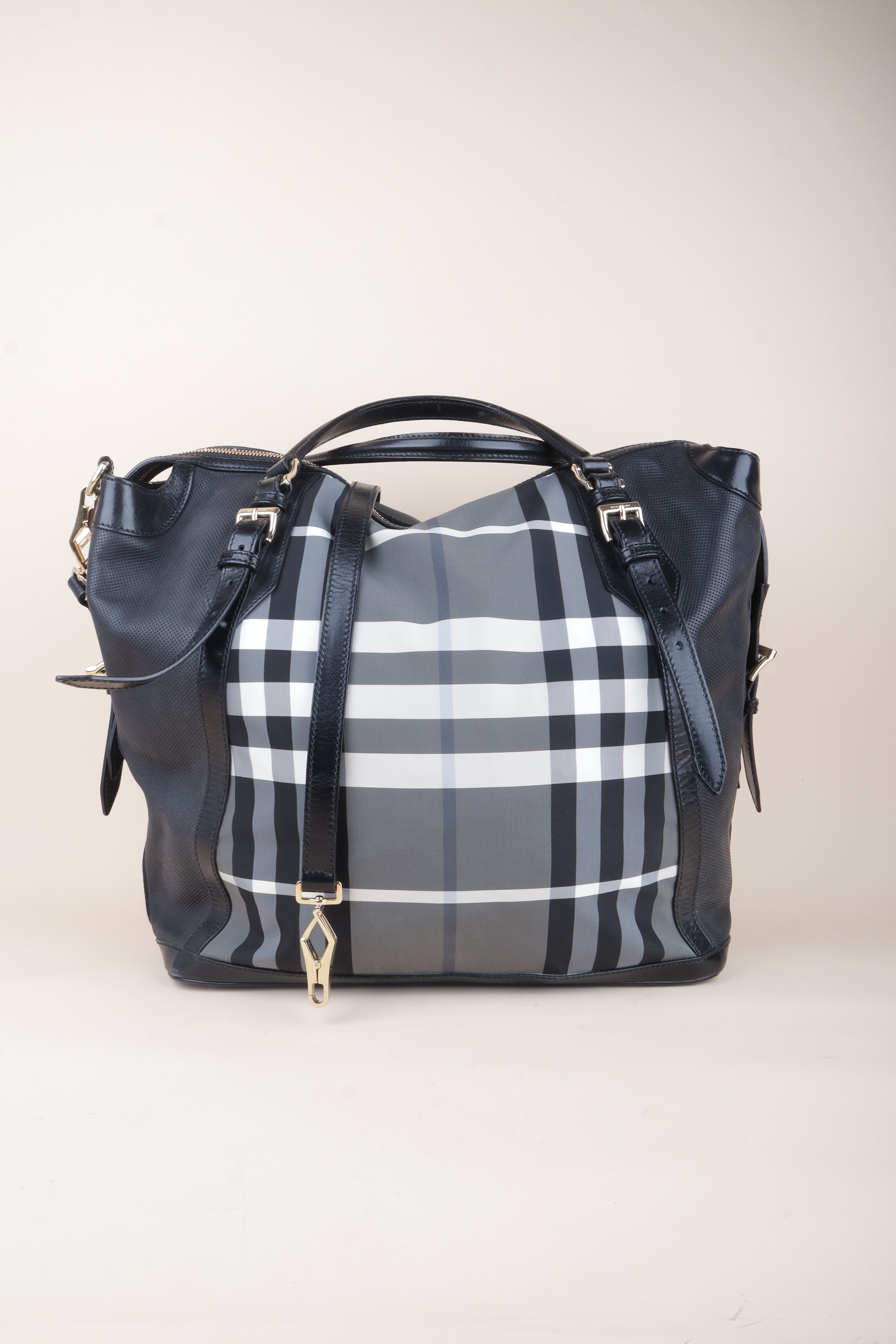 Burberry Black Ellers Satchel Beat Check Tote Bag