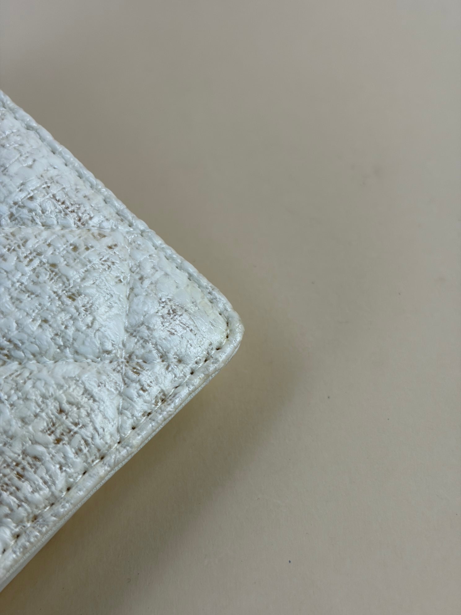 Chanel Ivory White Matelasse New Coco Button Bifold Coated Tweed Wallet