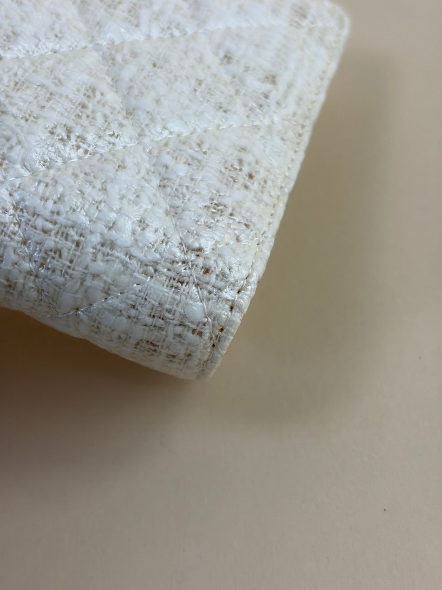 Chanel Ivory White Matelasse New Coco Button Bifold Coated Tweed Wallet