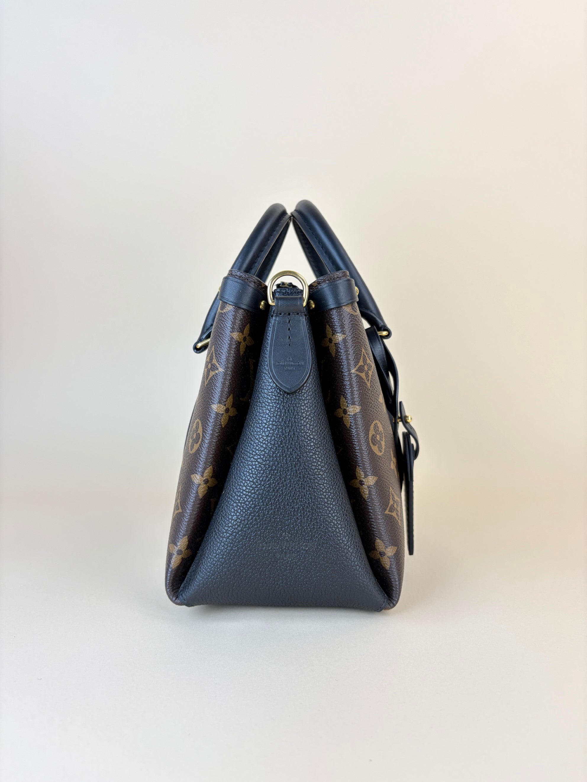 louis Vuitton black calfskin and monogram canvas Soufflot bb tote bag