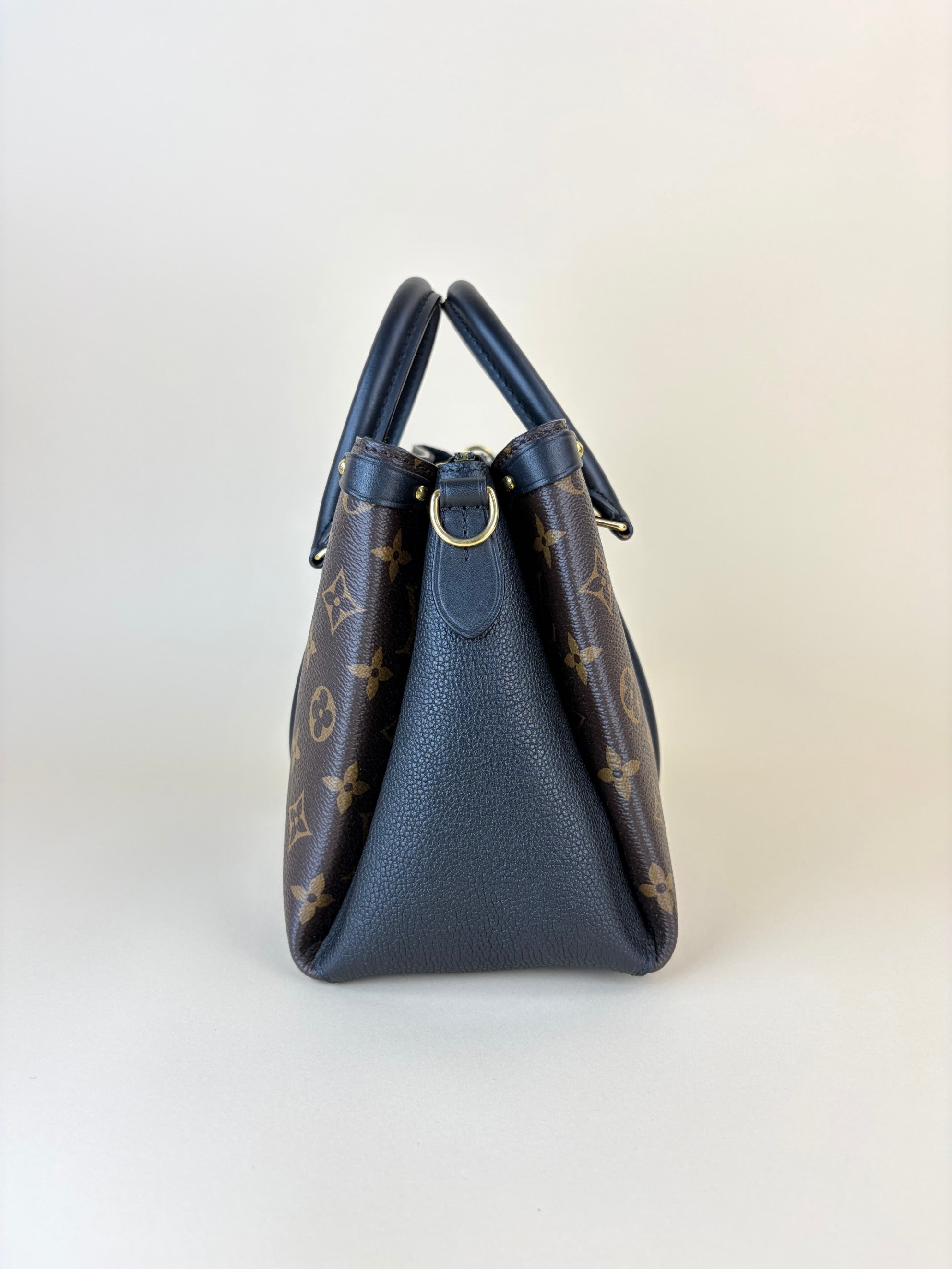 louis Vuitton black calfskin and monogram canvas Soufflot bb tote bag