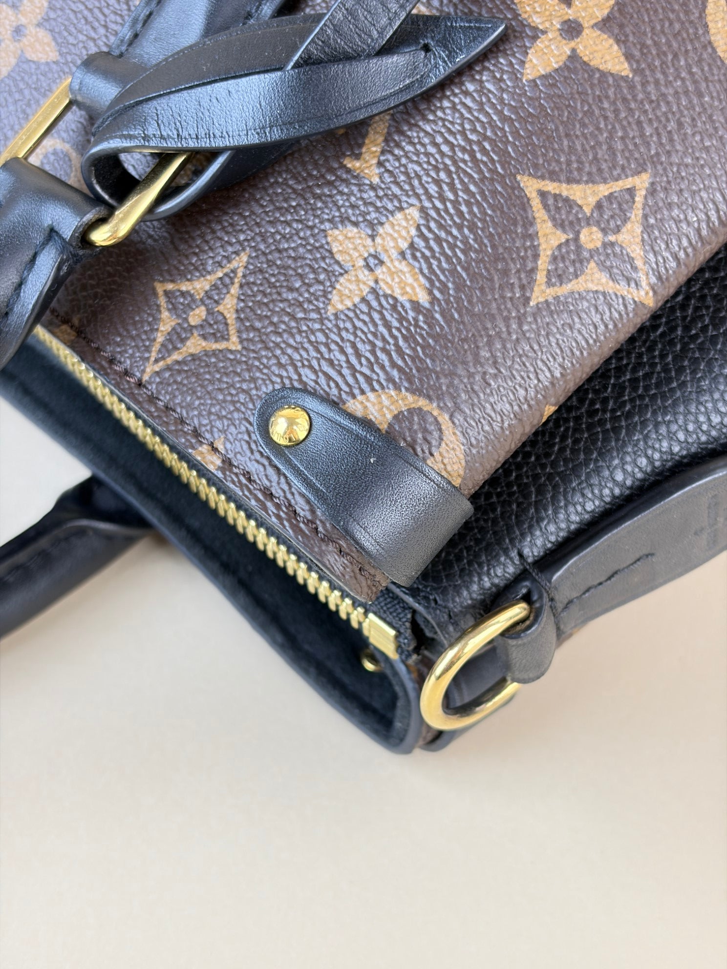 louis Vuitton black calfskin and monogram canvas Soufflot bb tote bag