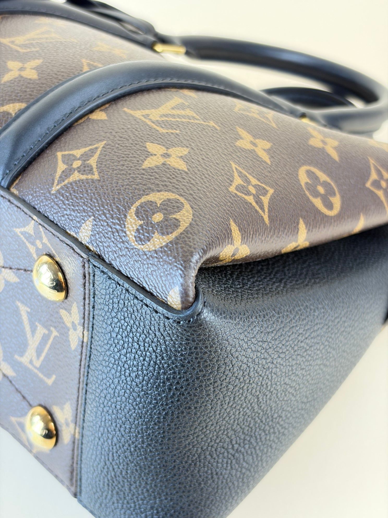 louis Vuitton black calfskin and monogram canvas Soufflot bb tote bag