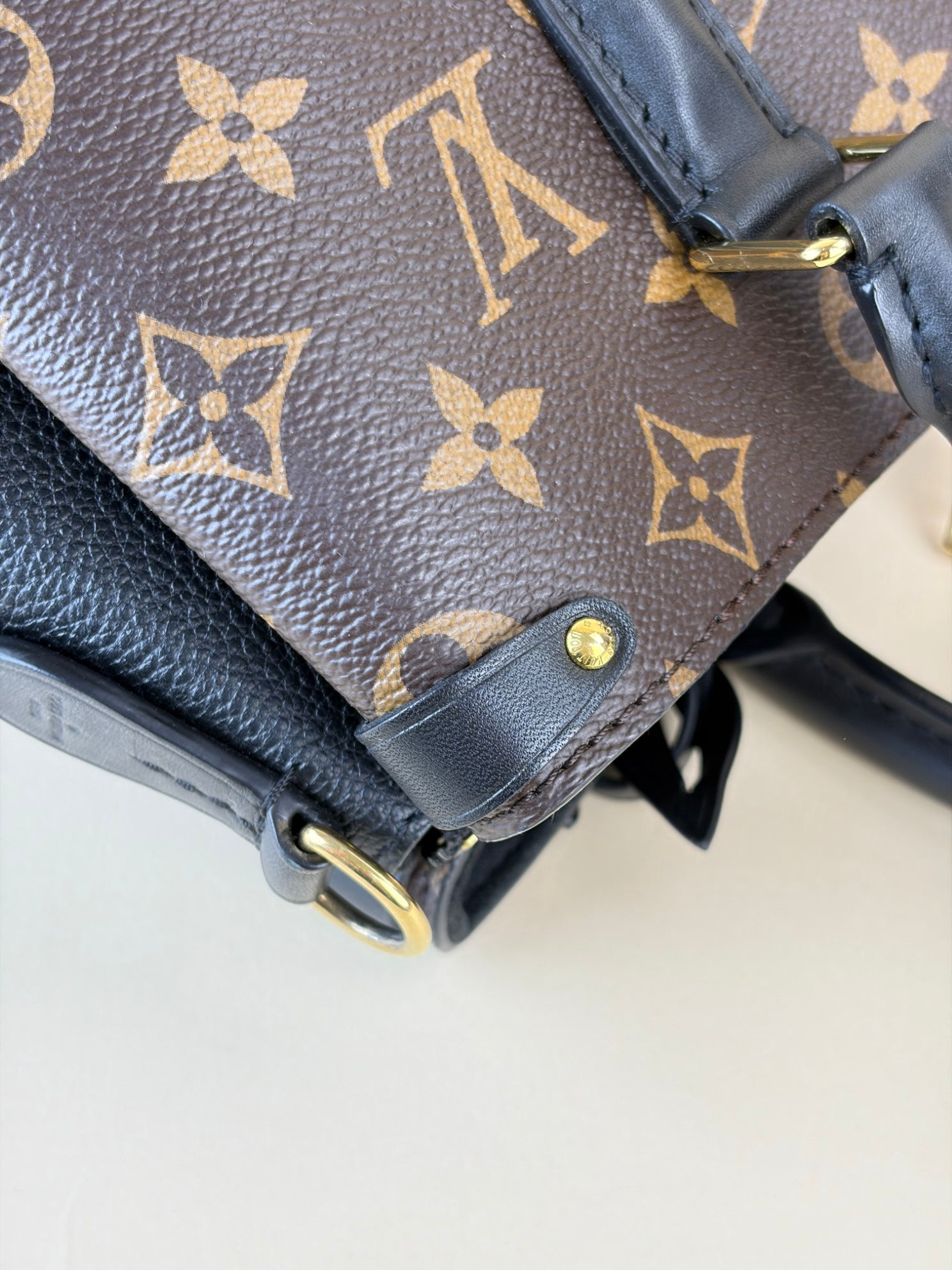 louis Vuitton black calfskin and monogram canvas Soufflot bb tote bag