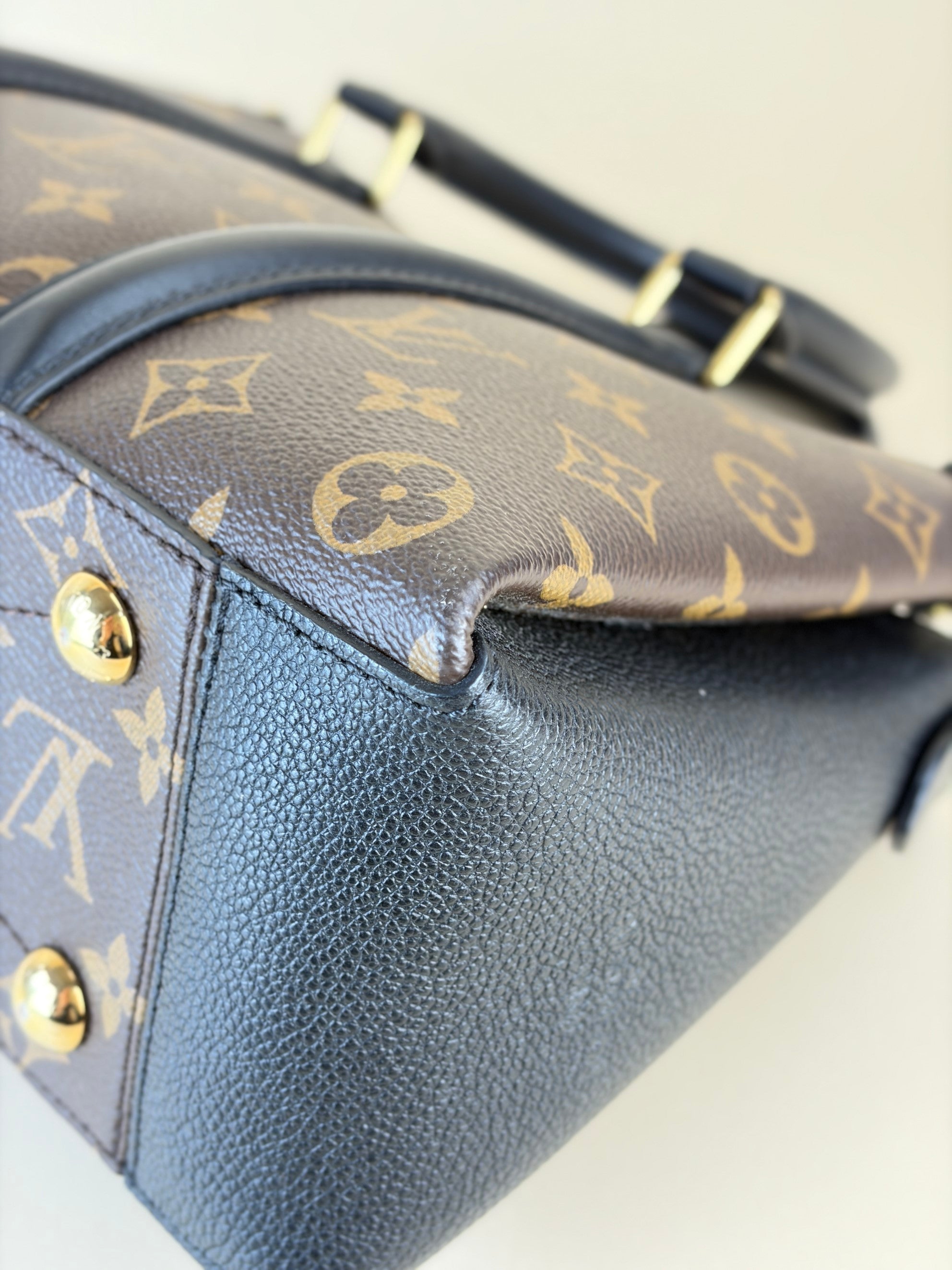 louis Vuitton black calfskin and monogram canvas Soufflot bb tote bag