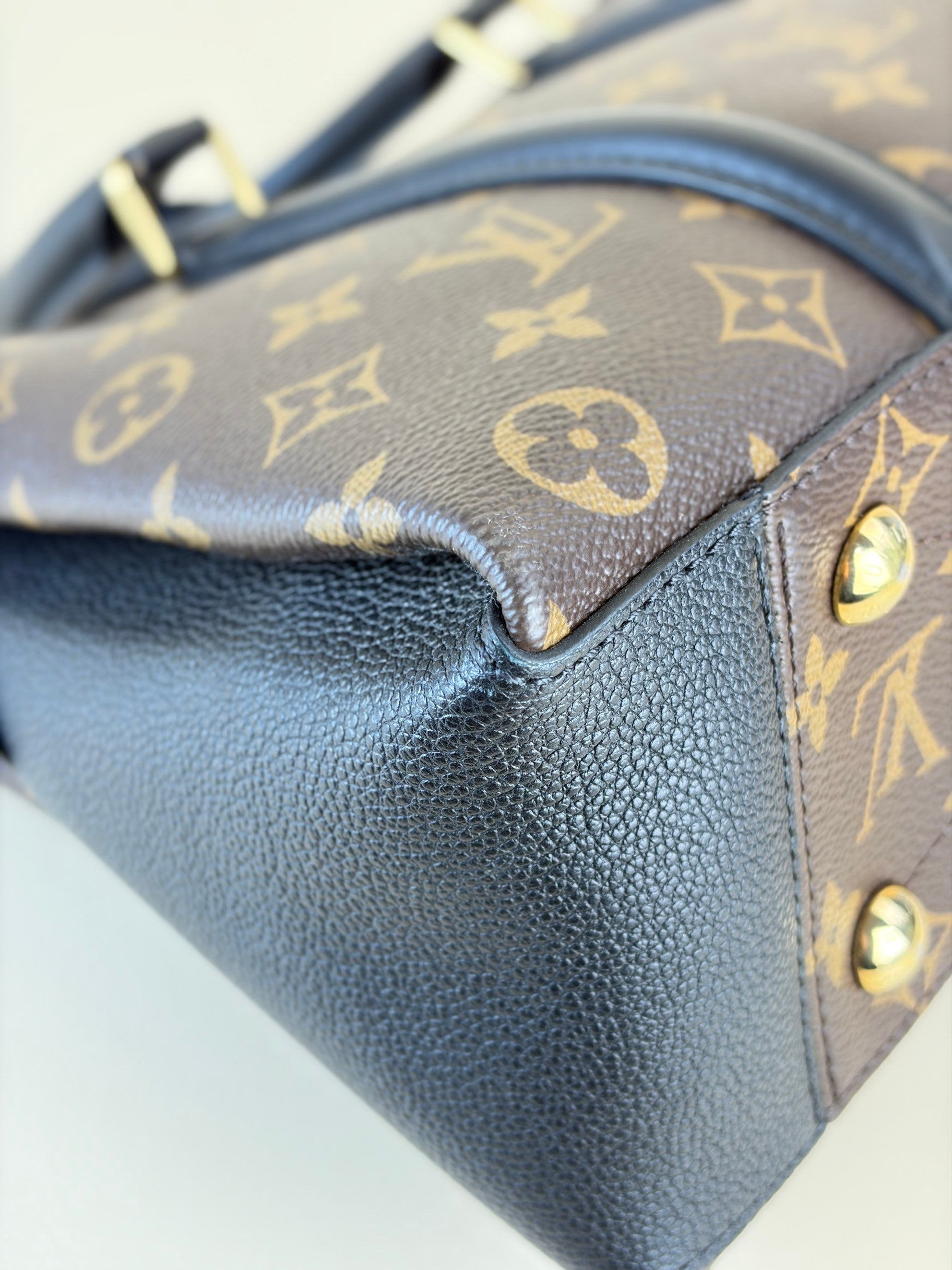 louis Vuitton black calfskin and monogram canvas Soufflot bb tote bag