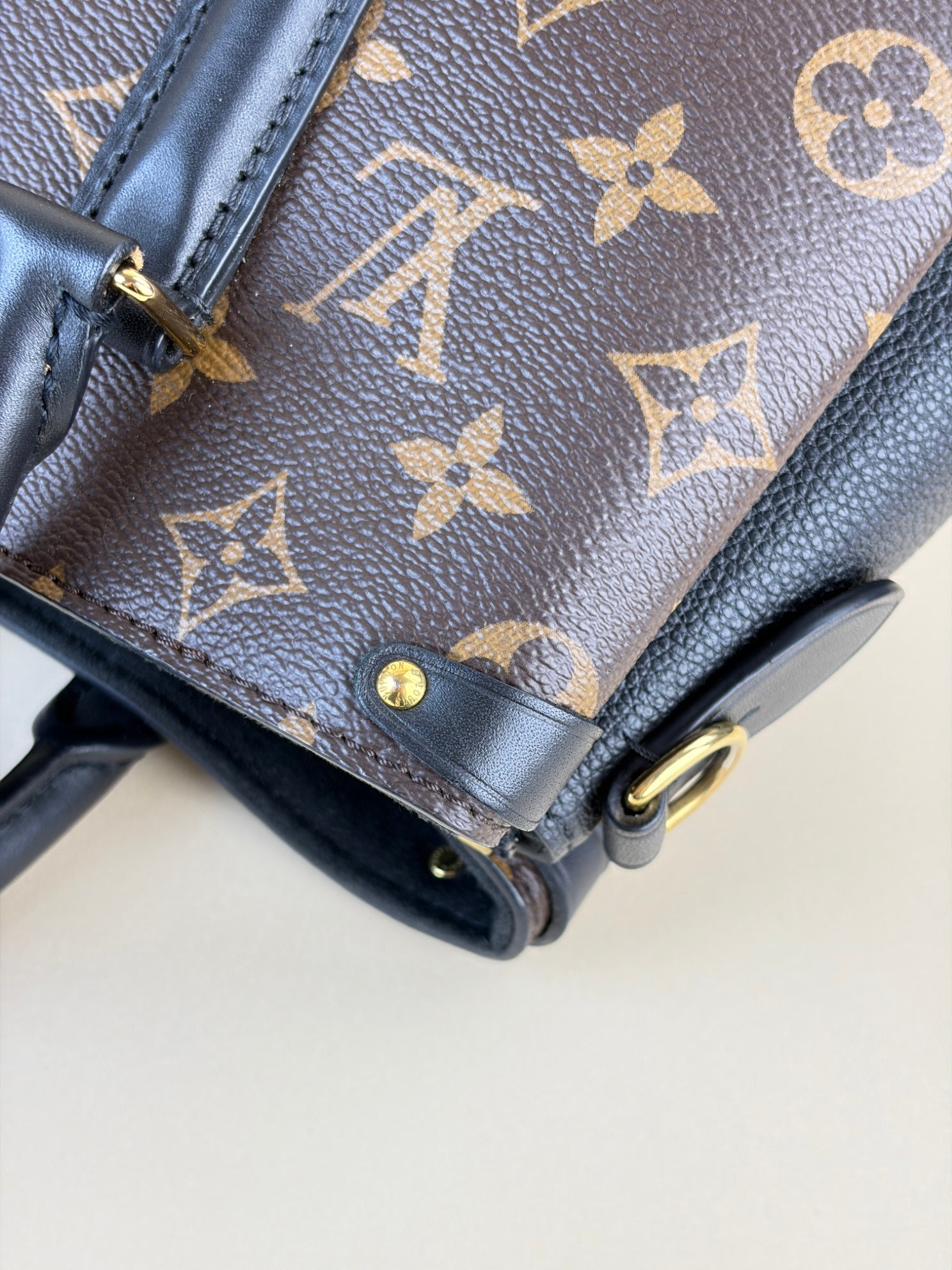 louis Vuitton black calfskin and monogram canvas Soufflot bb tote bag
