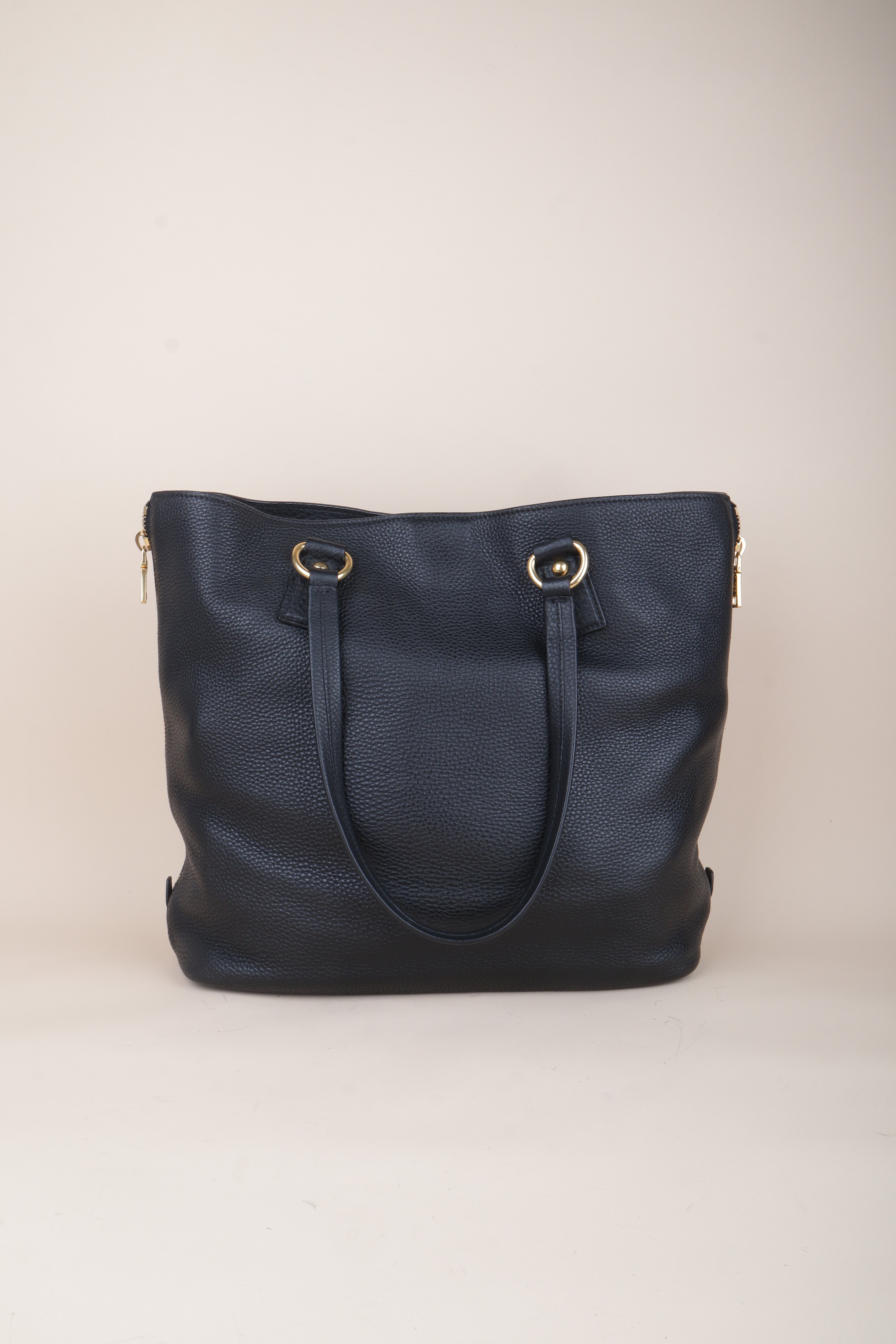 Prada side zip black vitello danio large tote bag