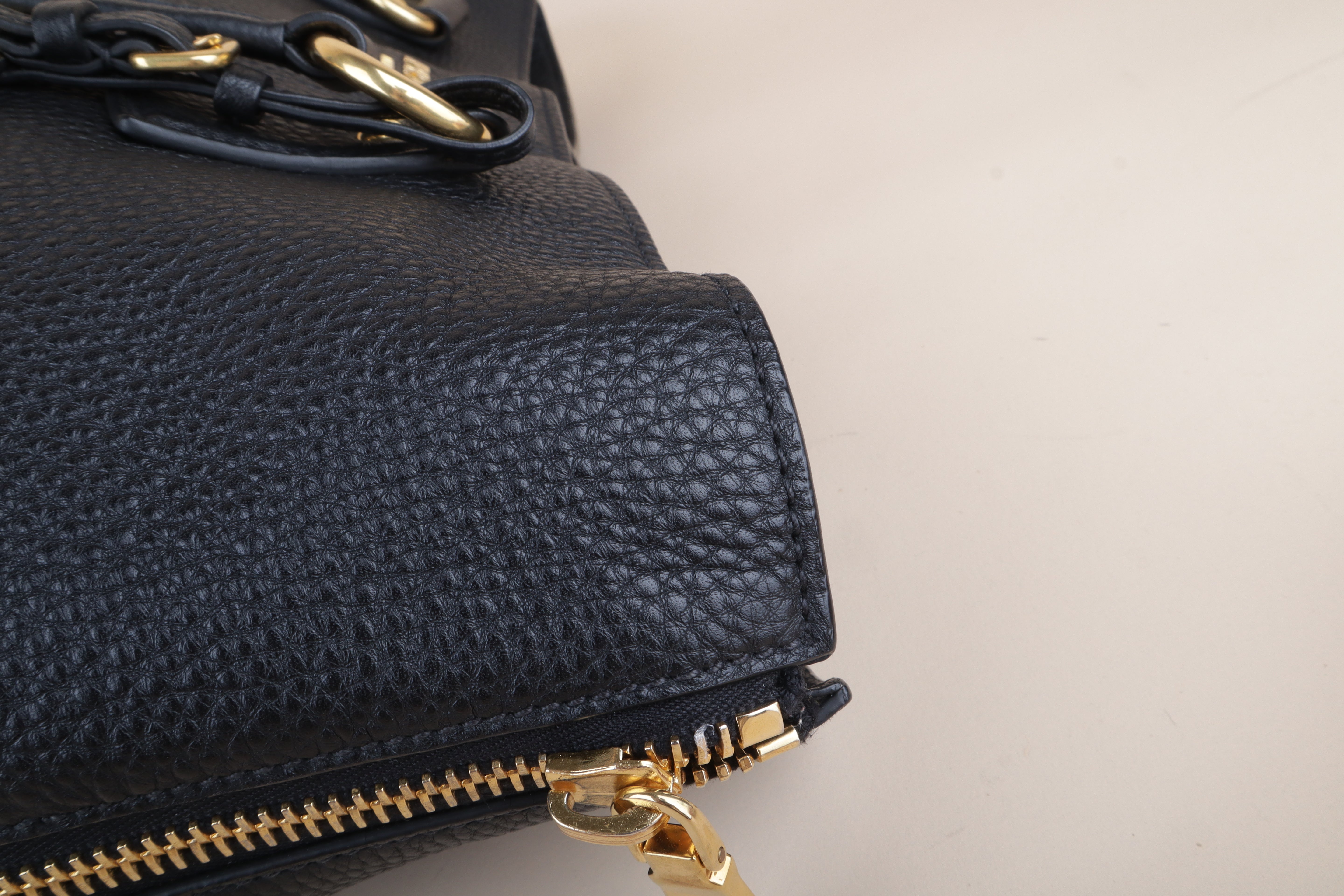 Prada side zip black vitello danio large tote bag