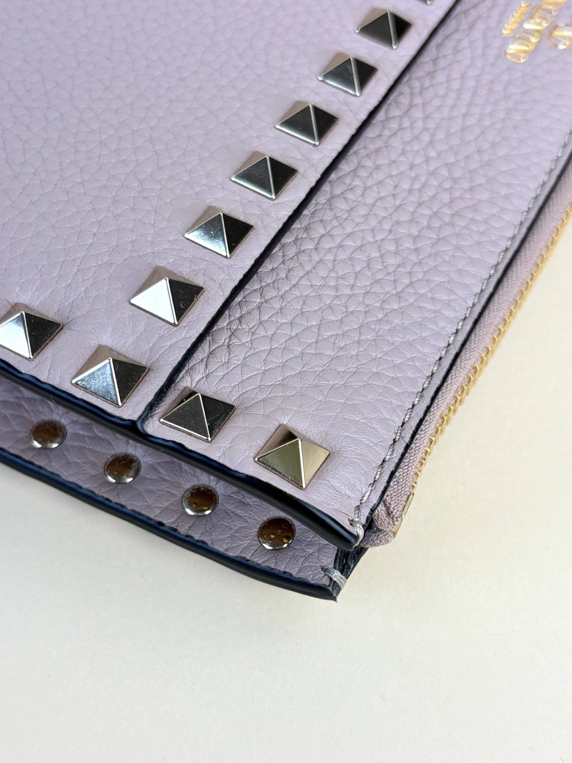 Valentino euro nude pebbled Rock stud Zipped pouch
