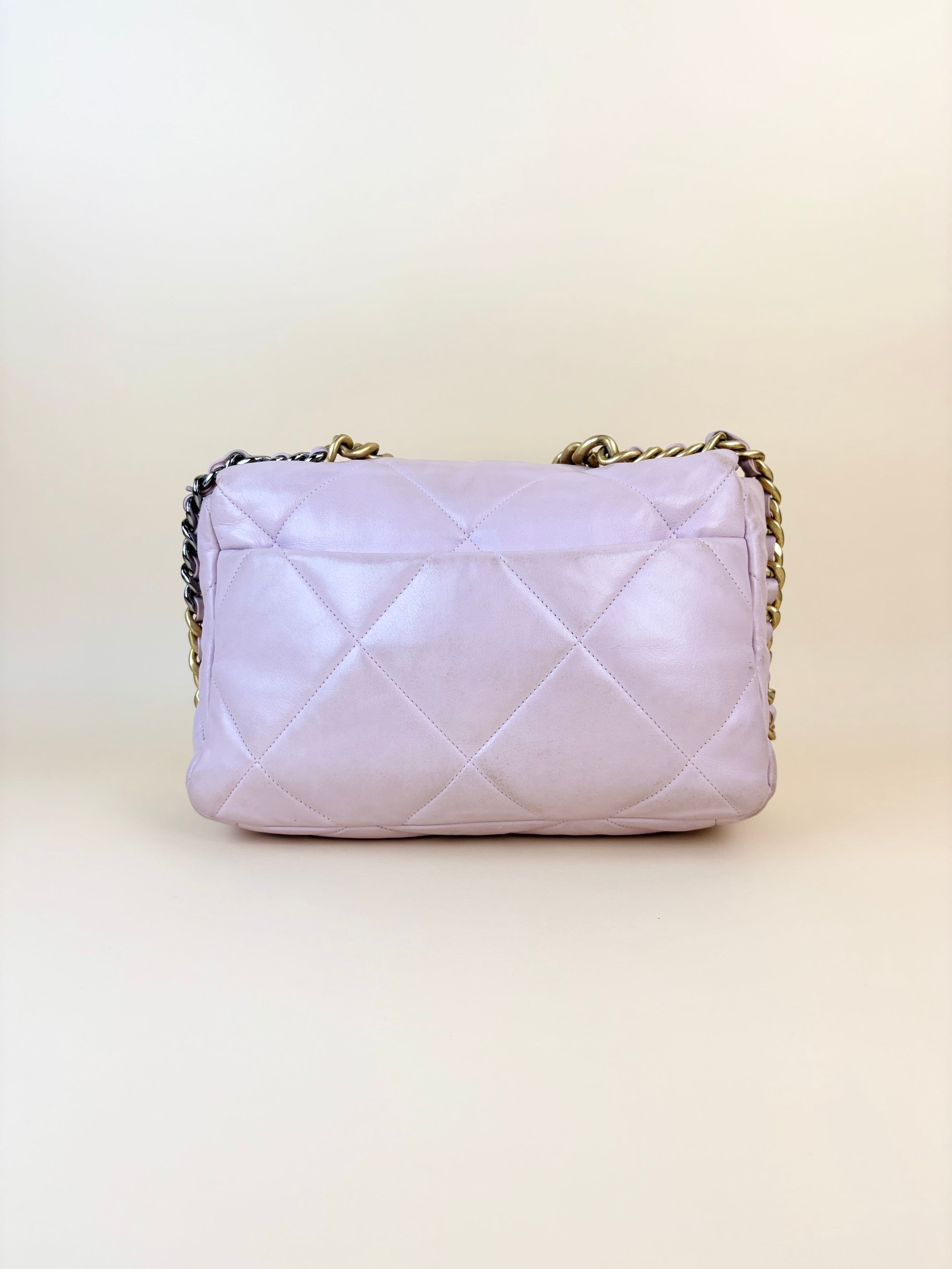 Chanel light pink lambskin quilted large Chanel 19 wallet on chain gold