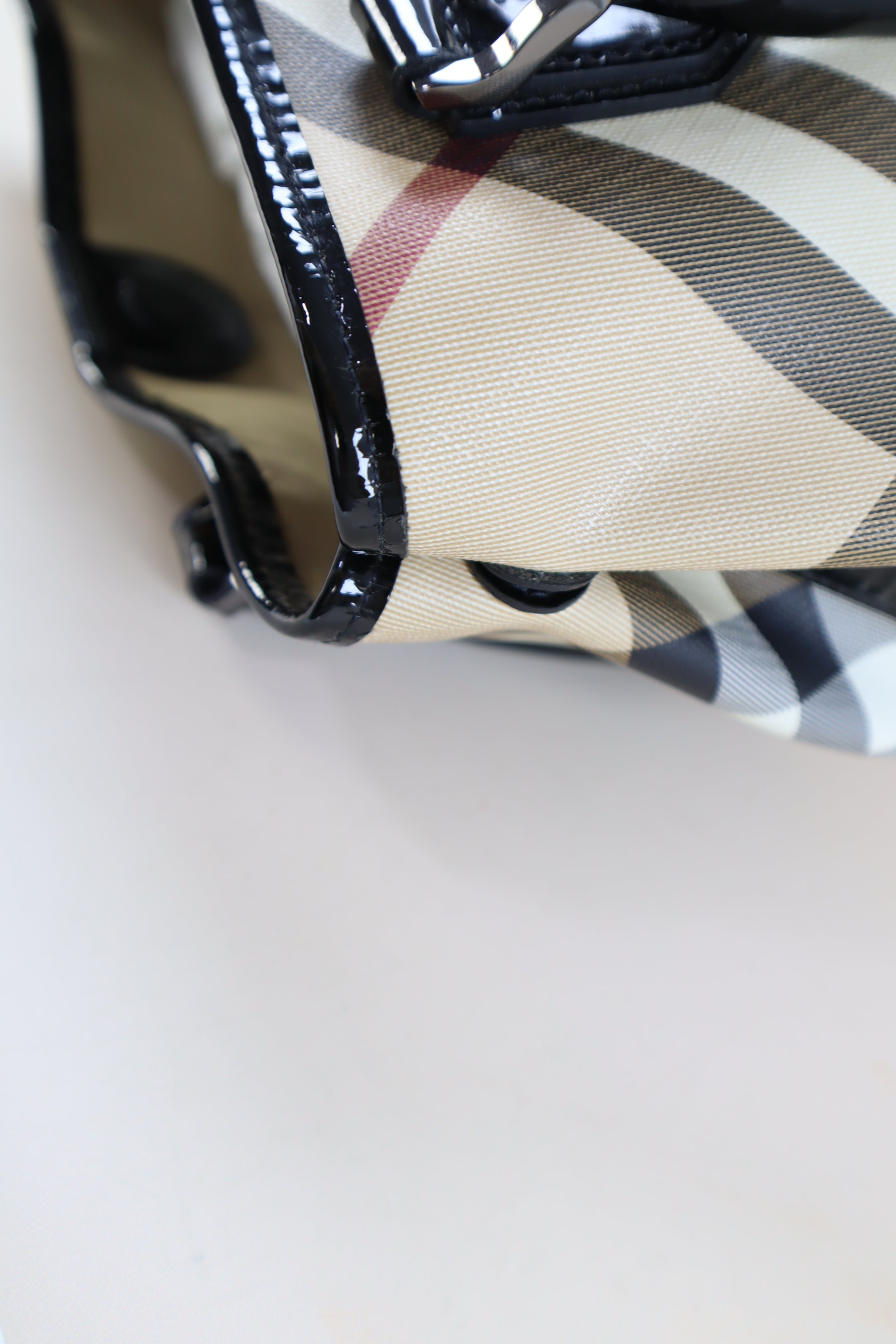 Burberry Black Nova Check Vernis Shoulder Bag