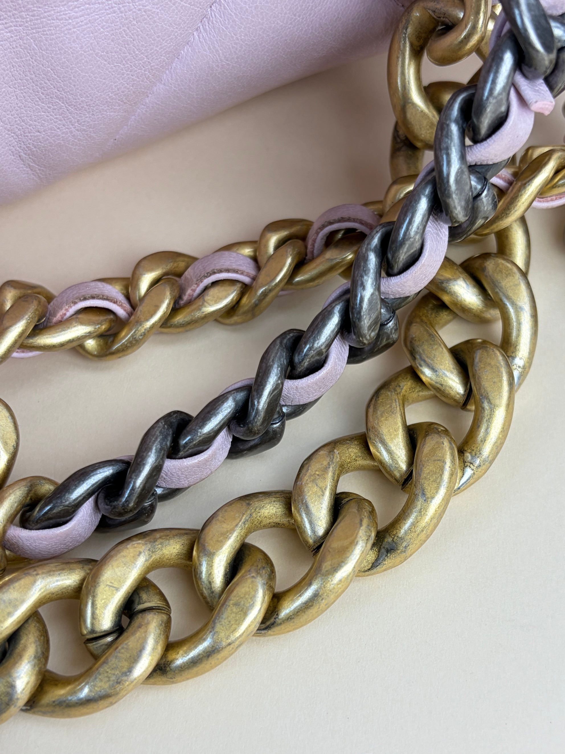Chanel light pink lambskin quilted large Chanel 19 wallet on chain gold