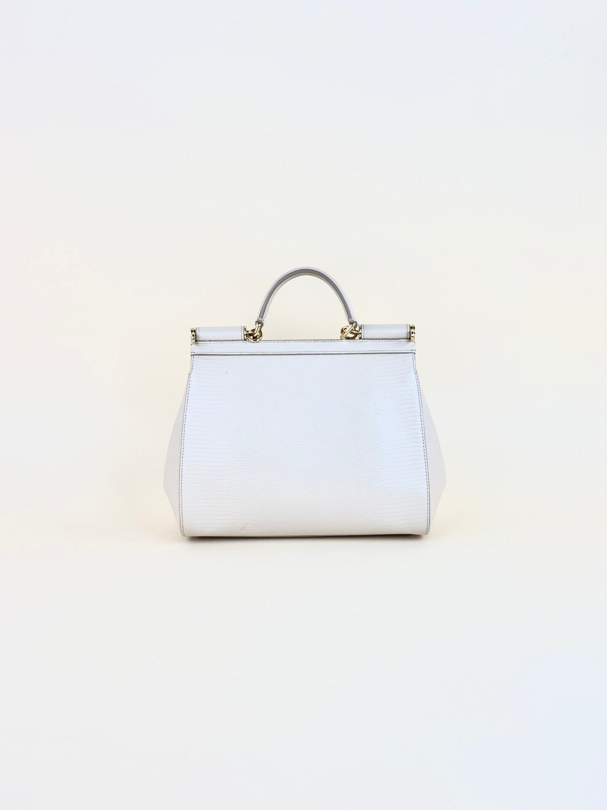 Dolce & Gabbana beige lizard embossed sicily bag with crystal DG logo medium