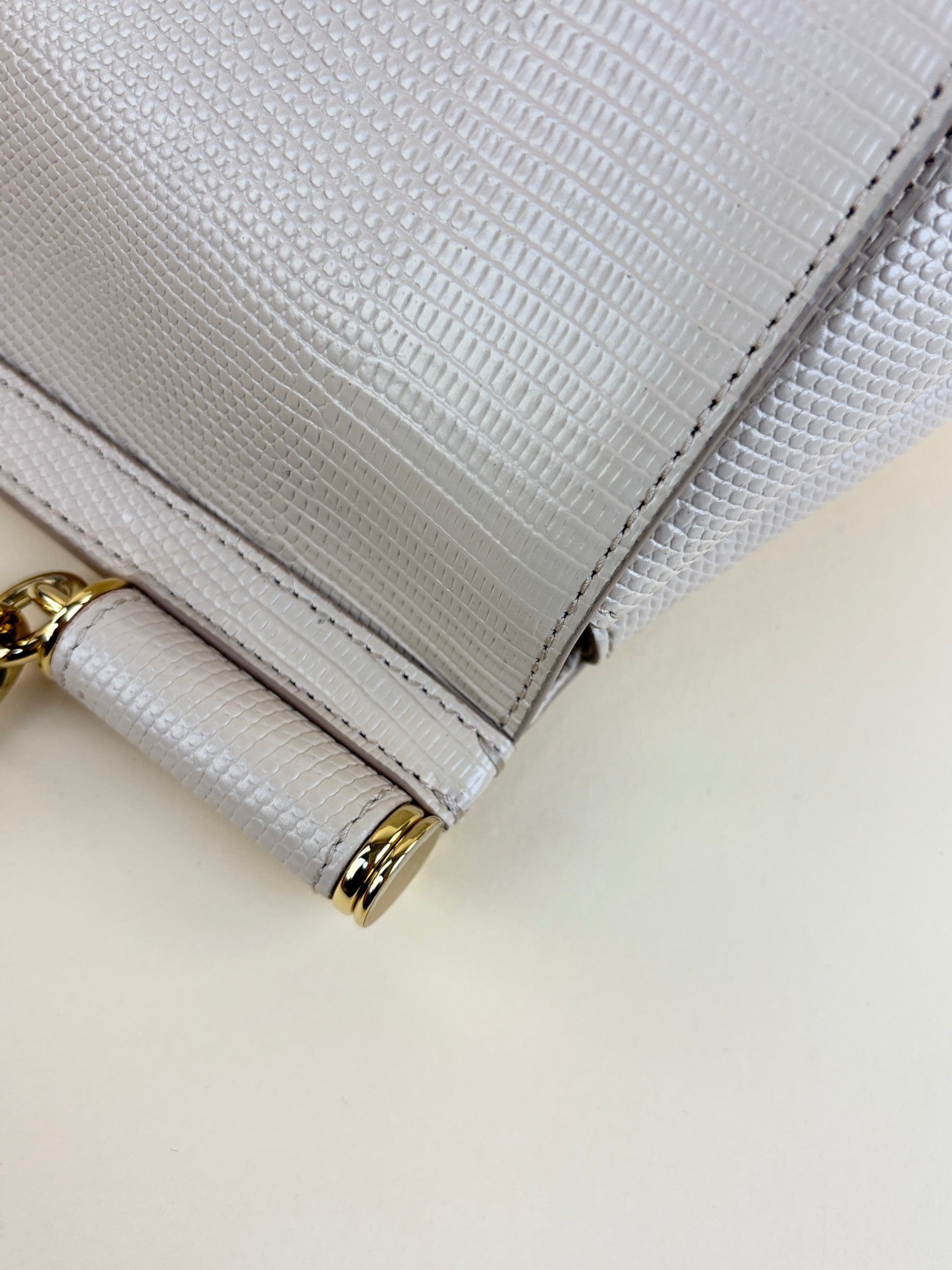Dolce & Gabbana beige lizard embossed sicily bag with crystal DG logo medium