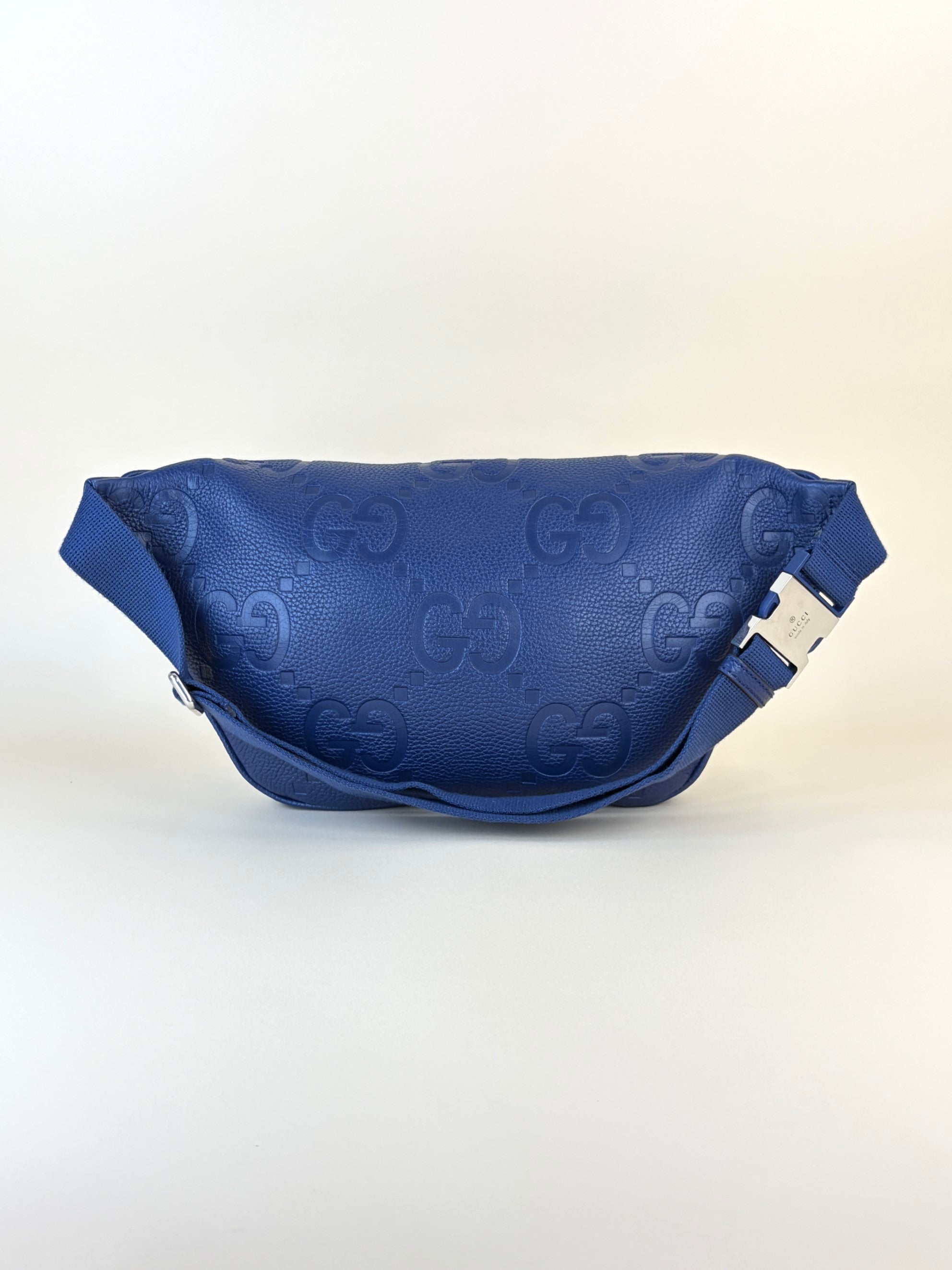 Gucci blue embossed calfskin Piombo gg pocket beltbag