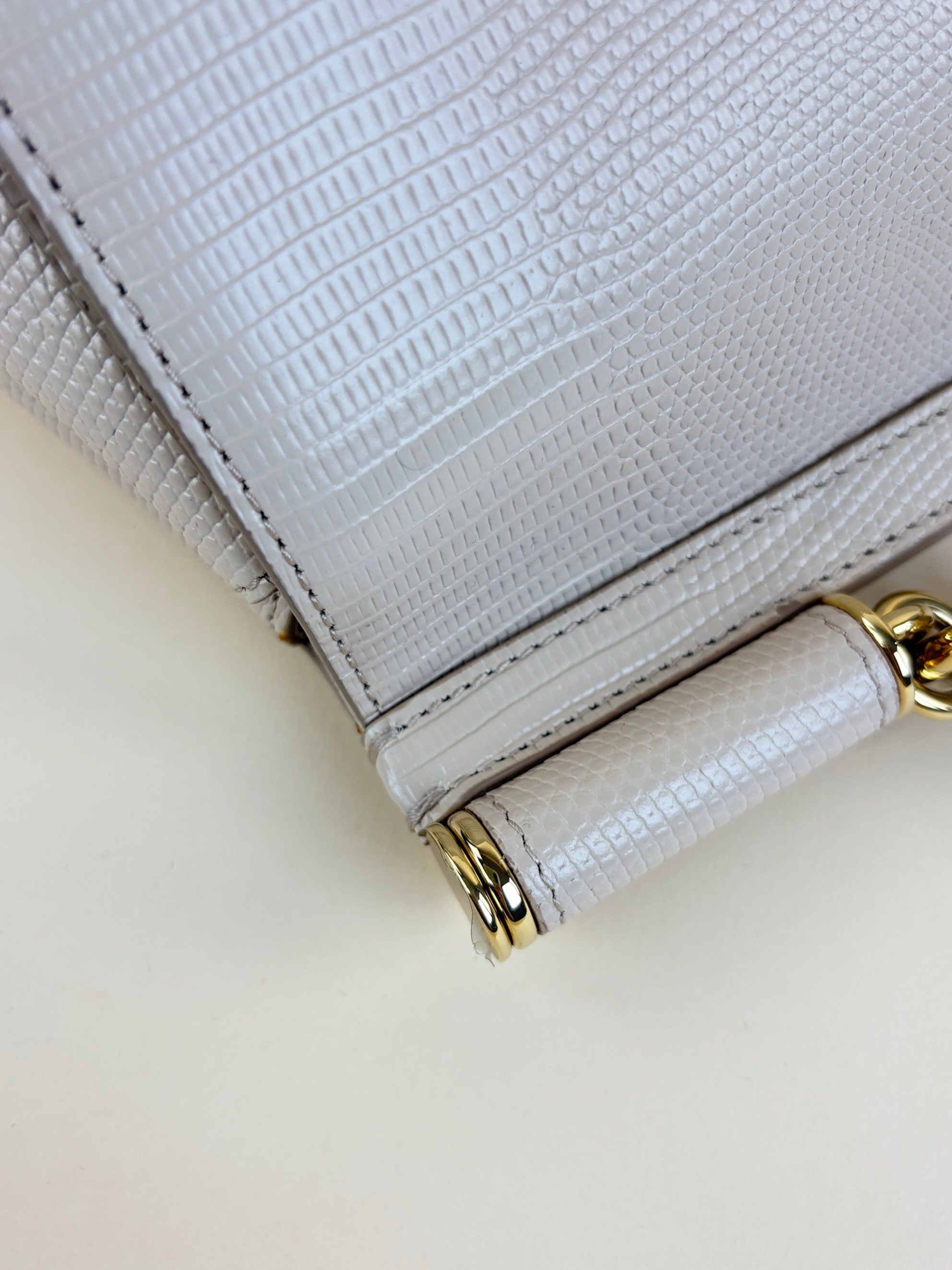 Dolce & Gabbana beige lizard embossed sicily bag with crystal DG logo medium
