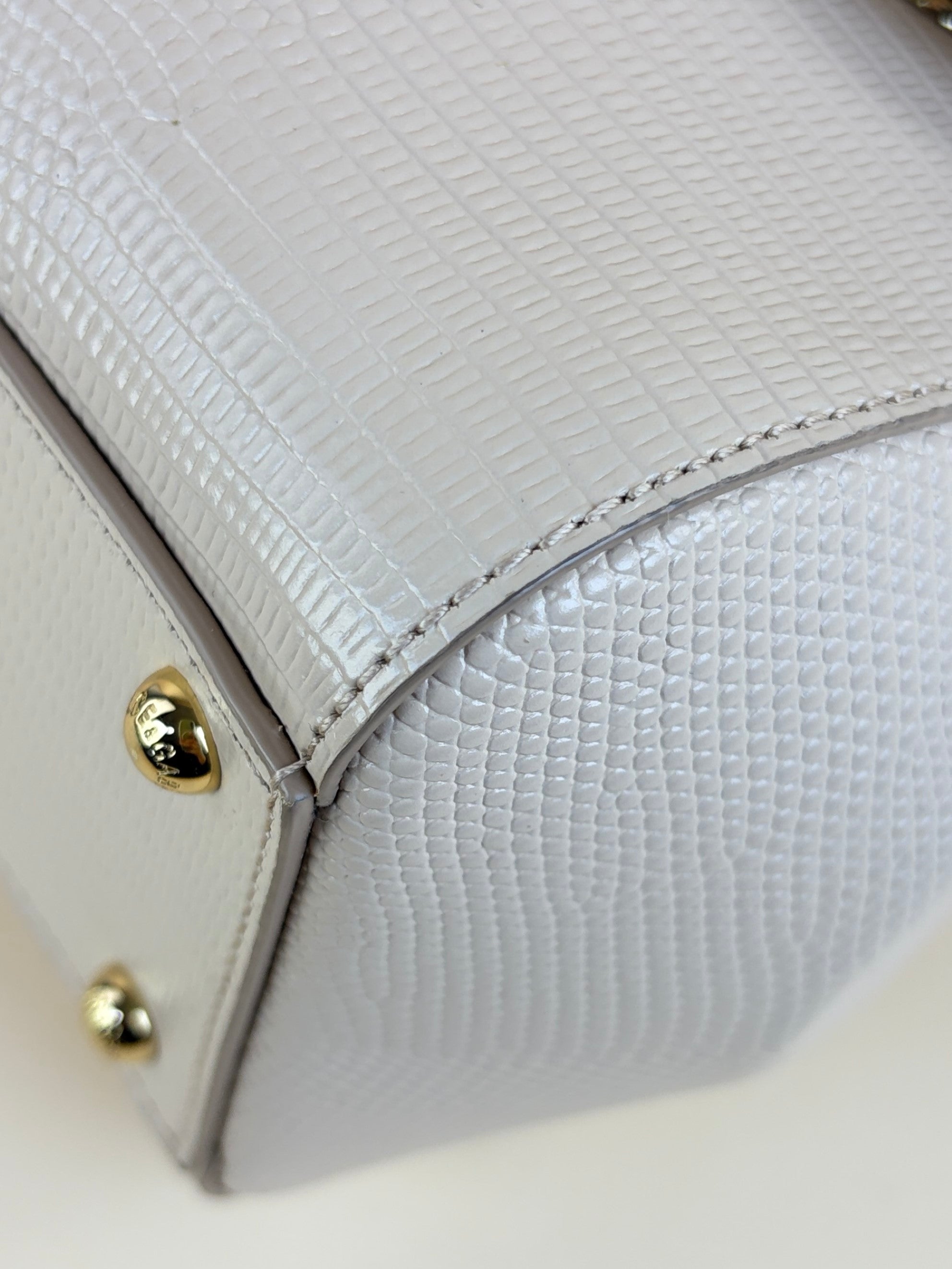 Dolce & Gabbana beige lizard embossed sicily bag with crystal DG logo medium