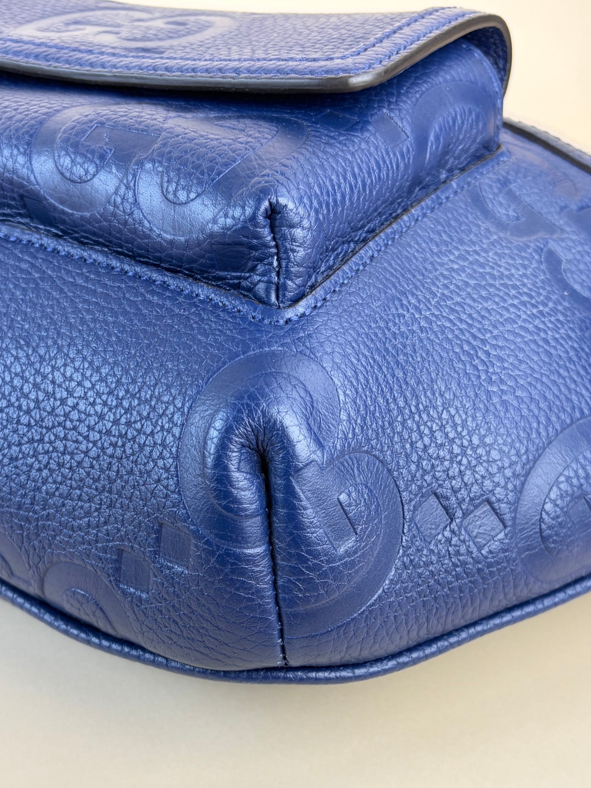 Gucci blue embossed calfskin Piombo gg pocket beltbag