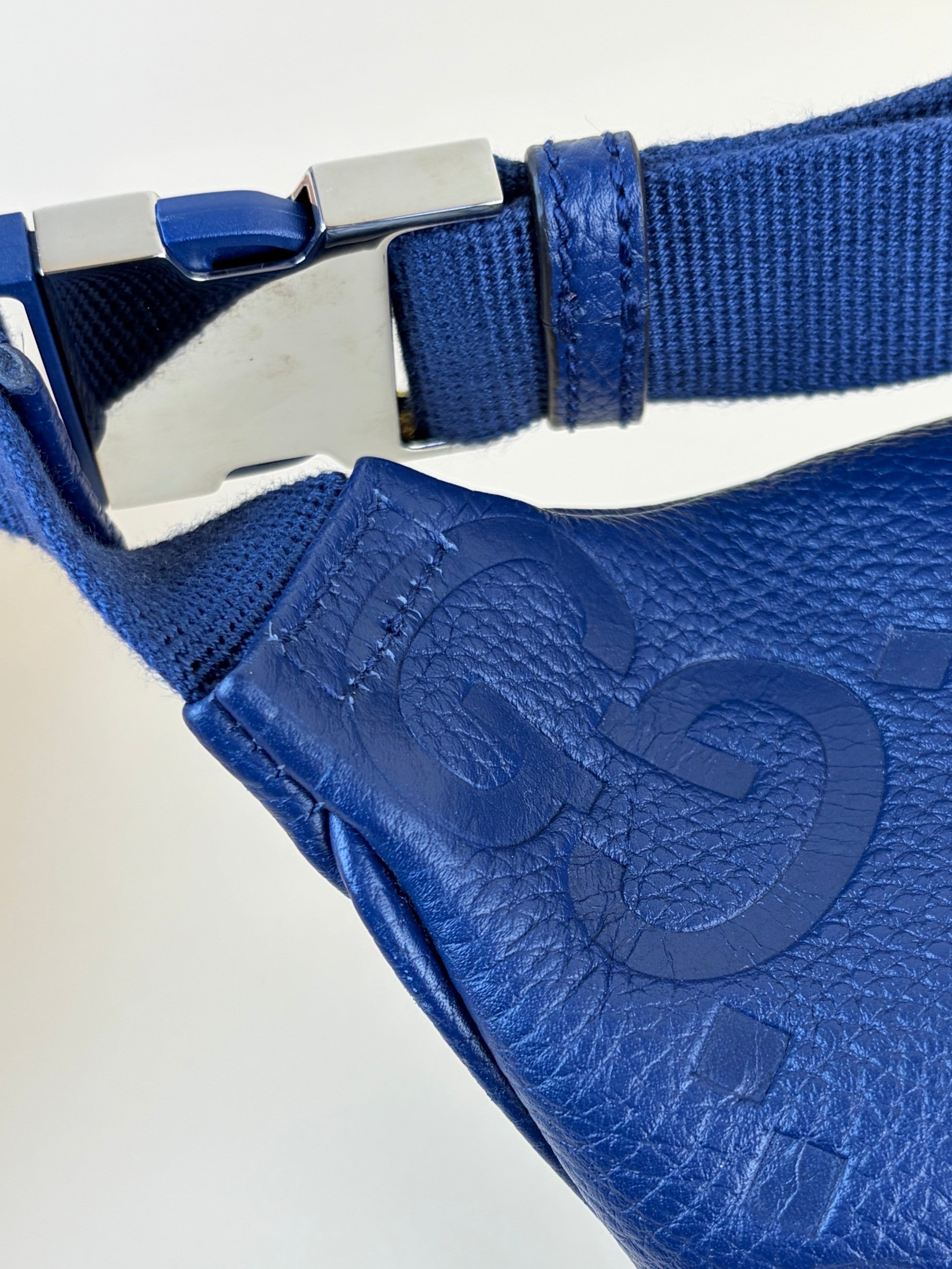 Gucci blue embossed calfskin Piombo gg pocket beltbag