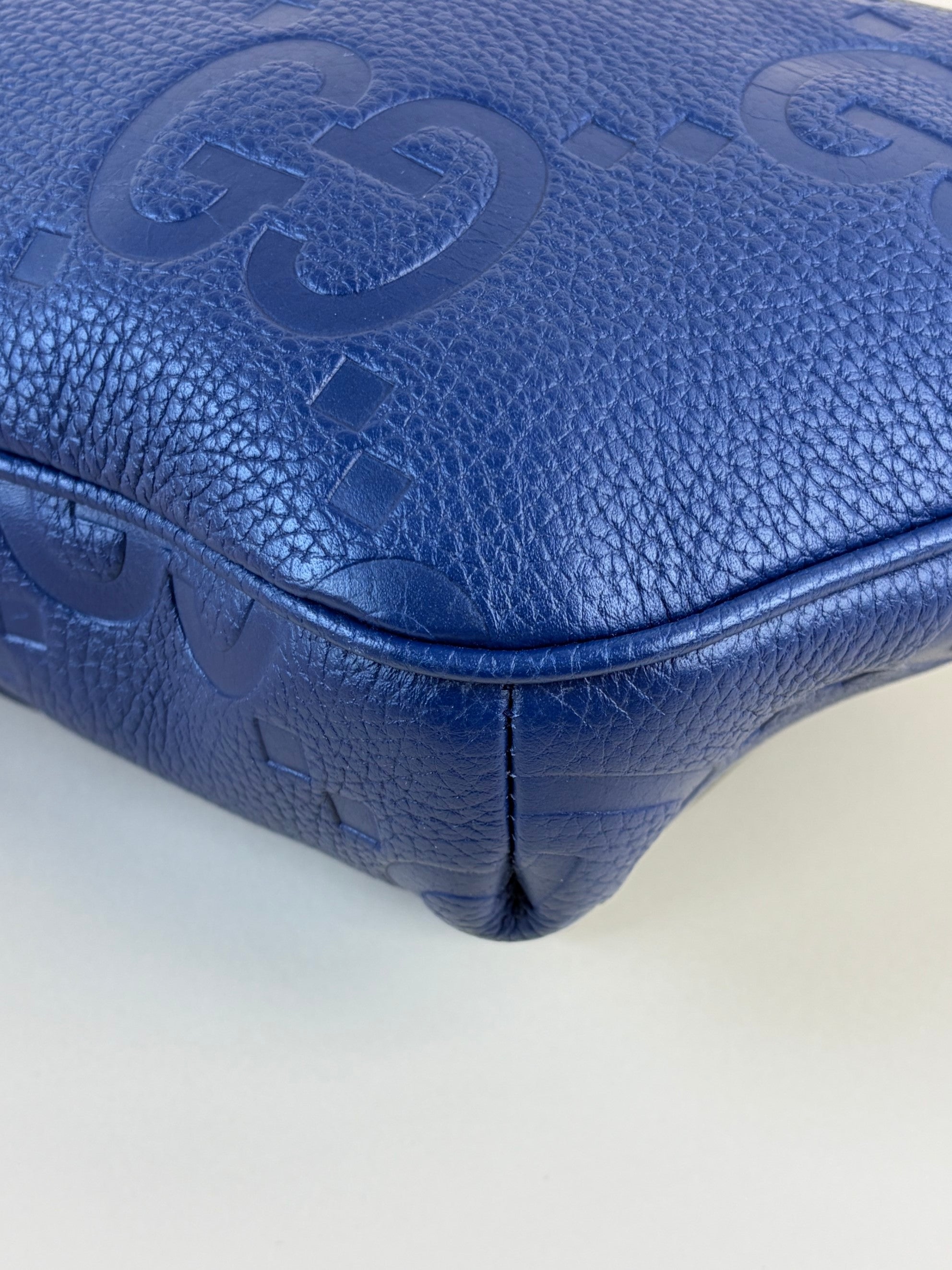 Gucci blue embossed calfskin Piombo gg pocket beltbag