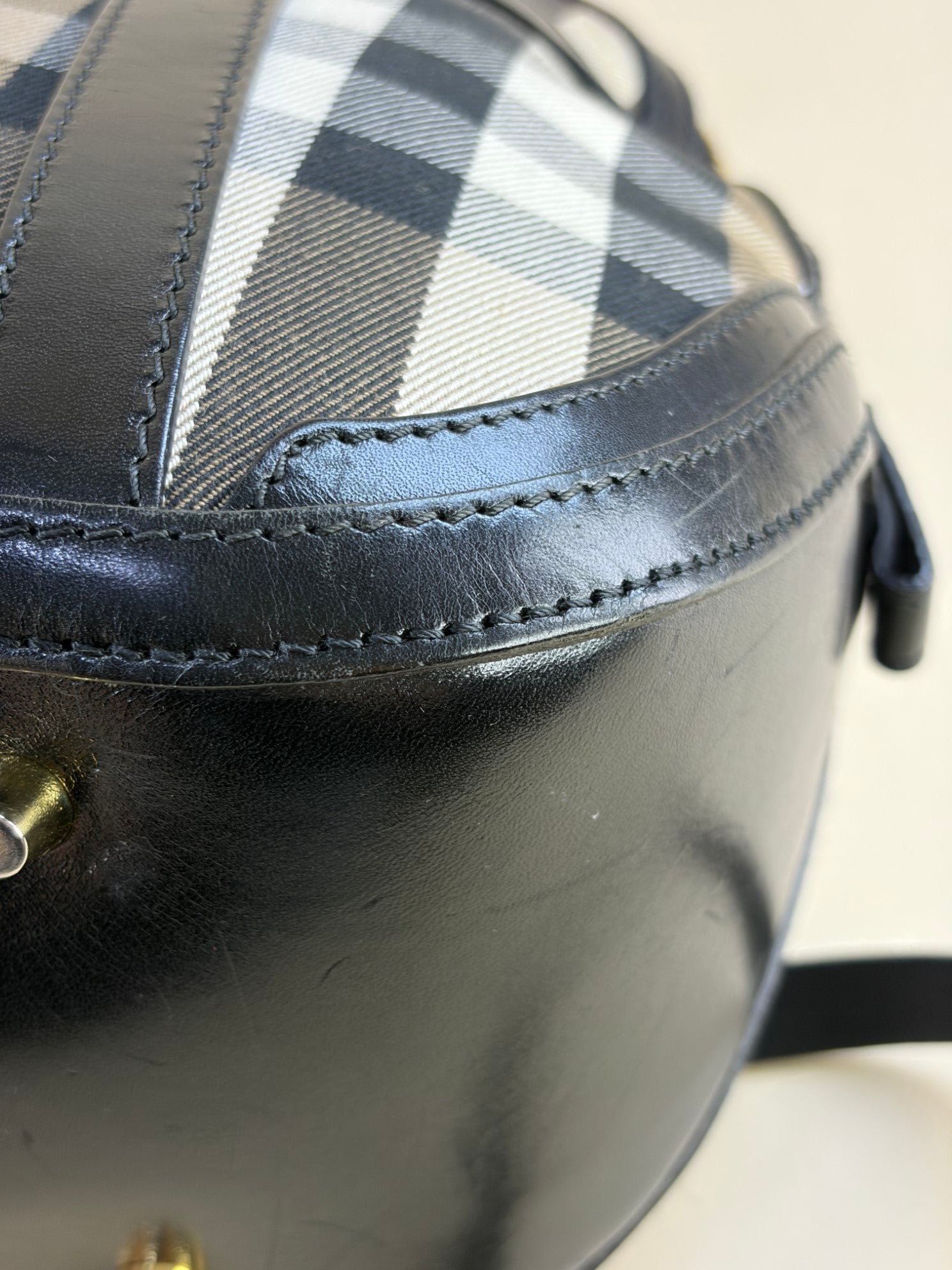 Burberry Black Small Orchard Bowling House Check Tote Bag with Strap