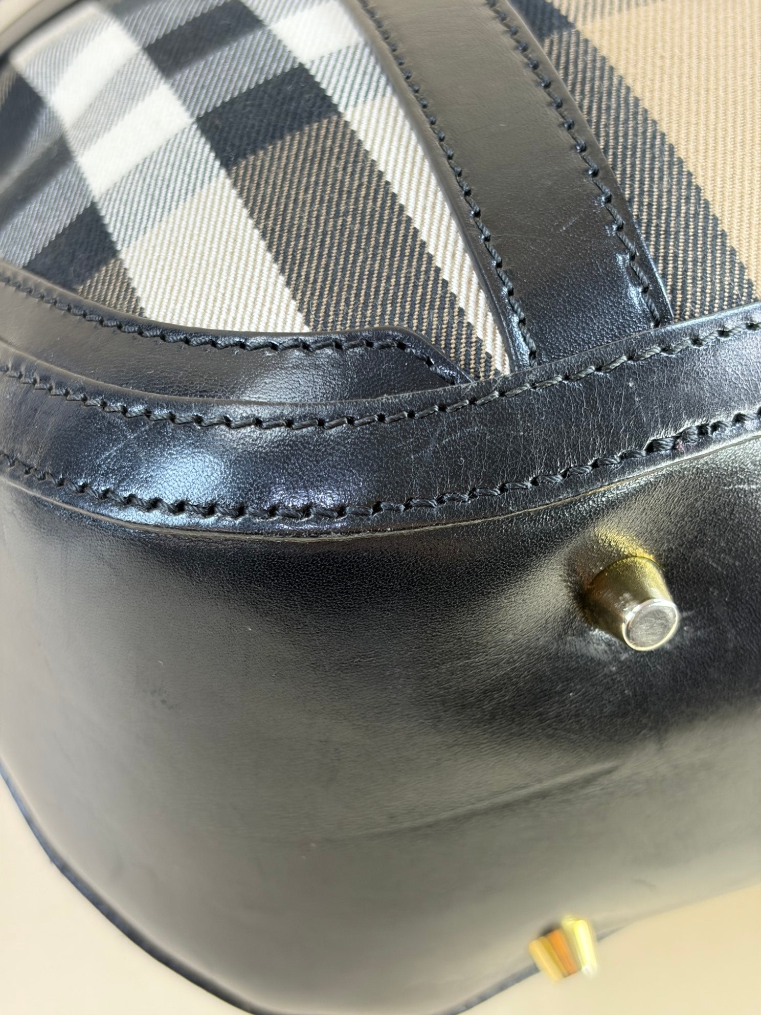 Burberry Black Small Orchard Bowling House Check Tote Bag with Strap