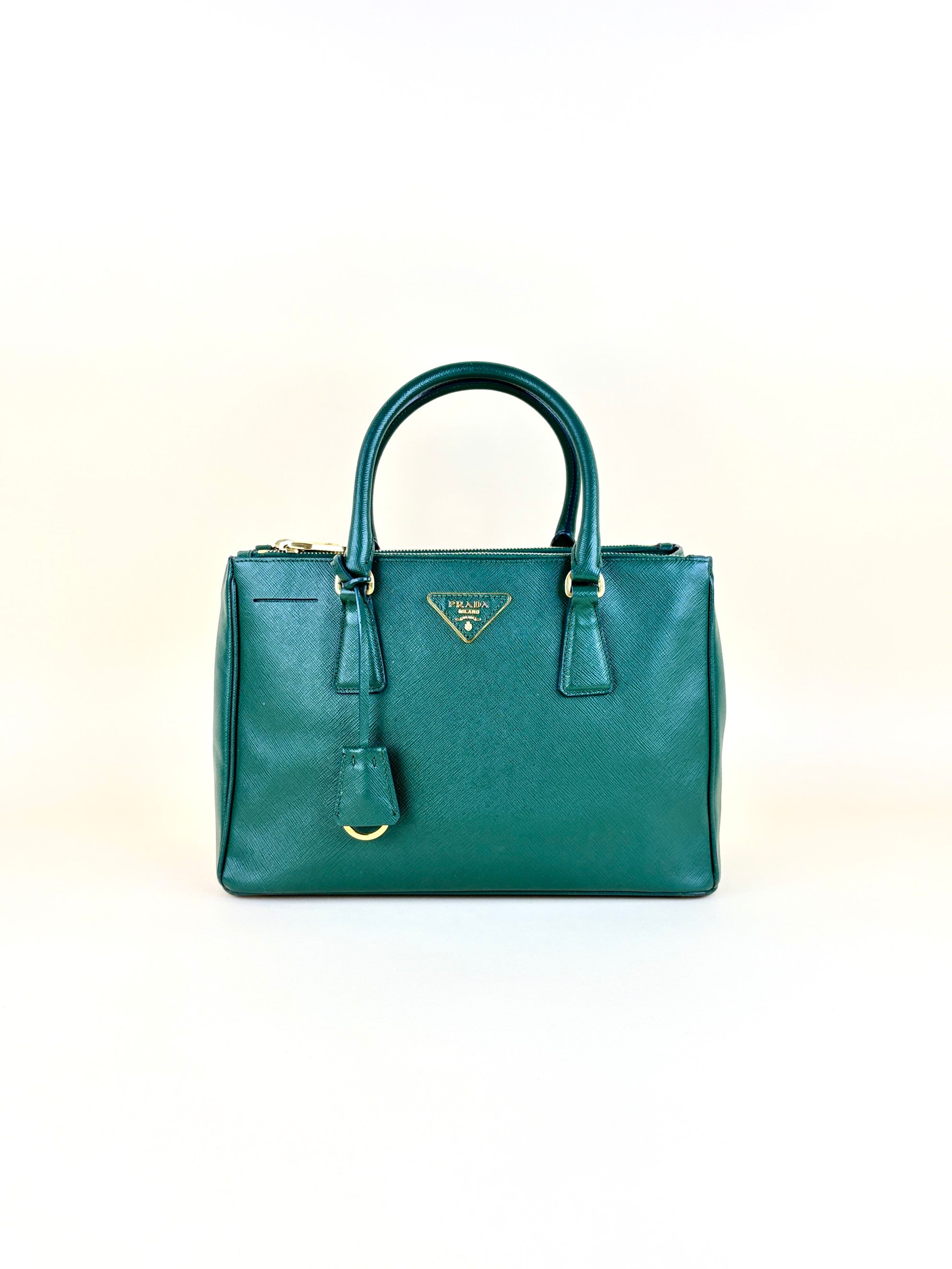 Prada biliardo saffanio leather double zip small tote bag
