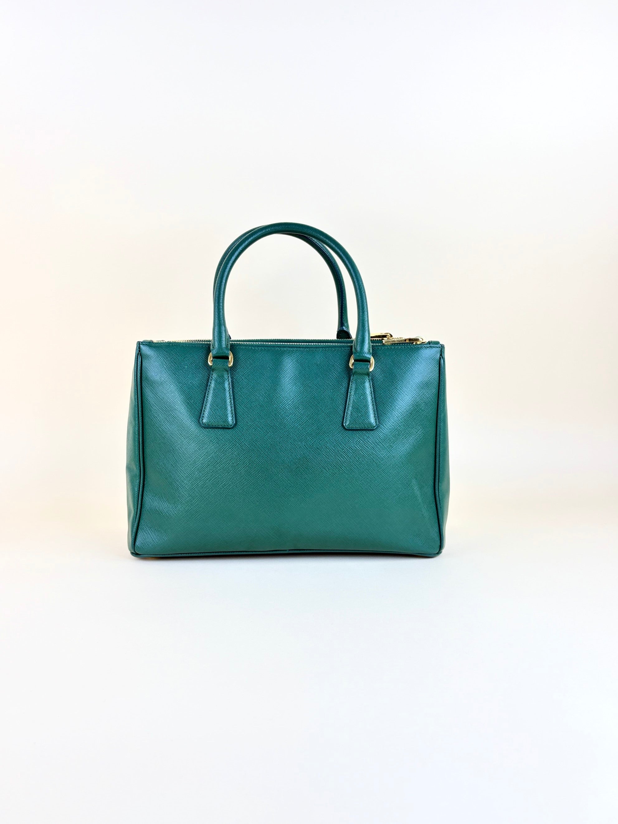 Prada biliardo saffanio leather double zip small tote bag