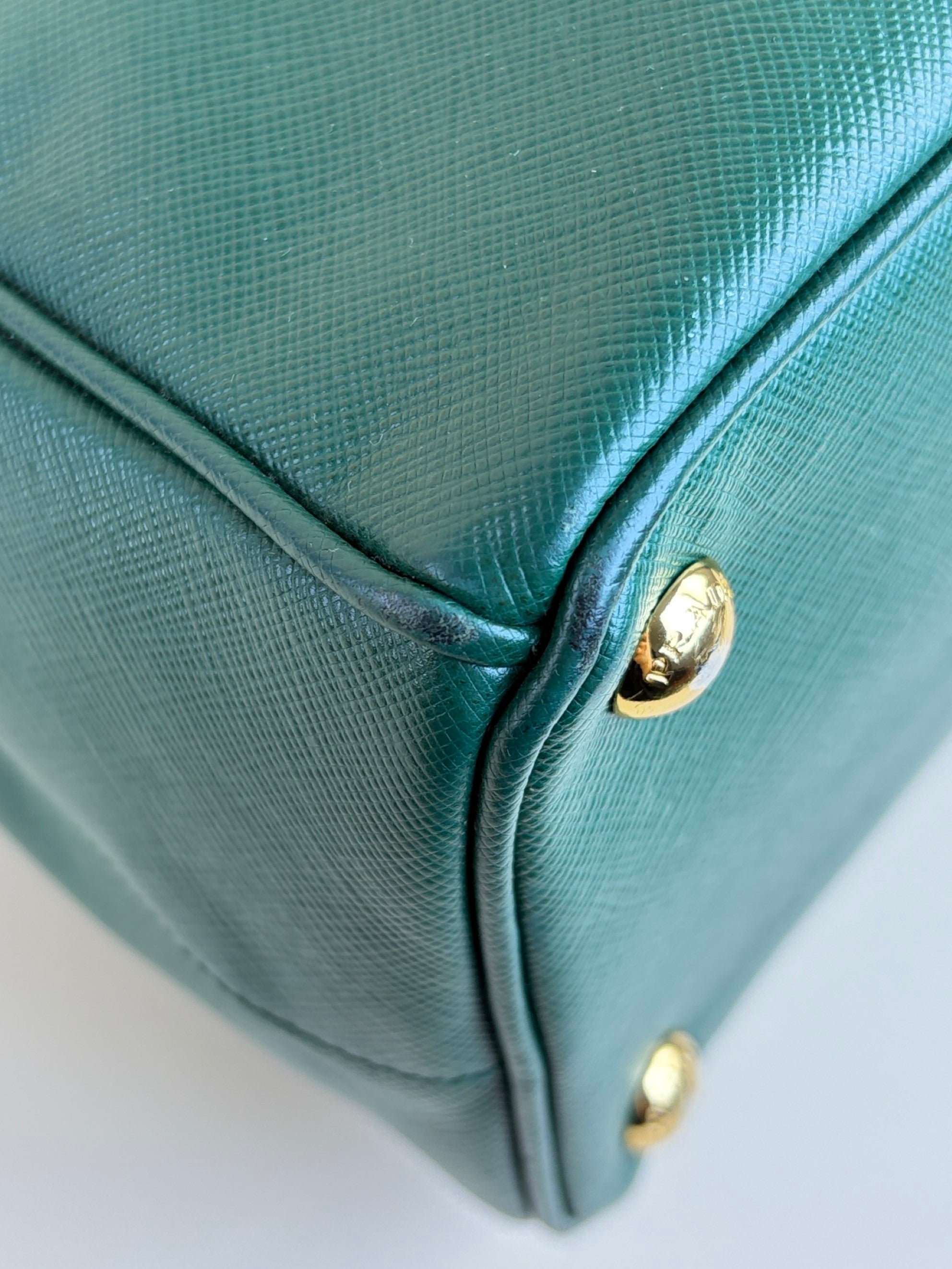 Prada biliardo saffanio leather double zip small tote bag