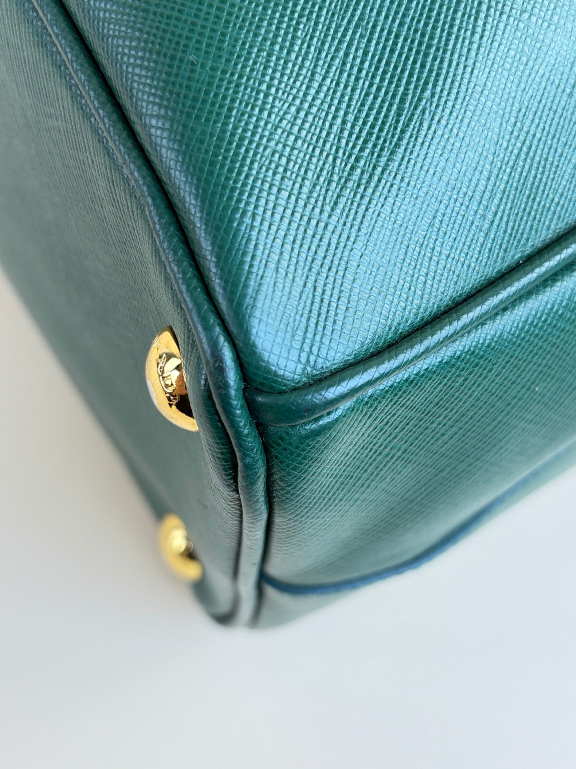 Prada biliardo saffanio leather double zip small tote bag
