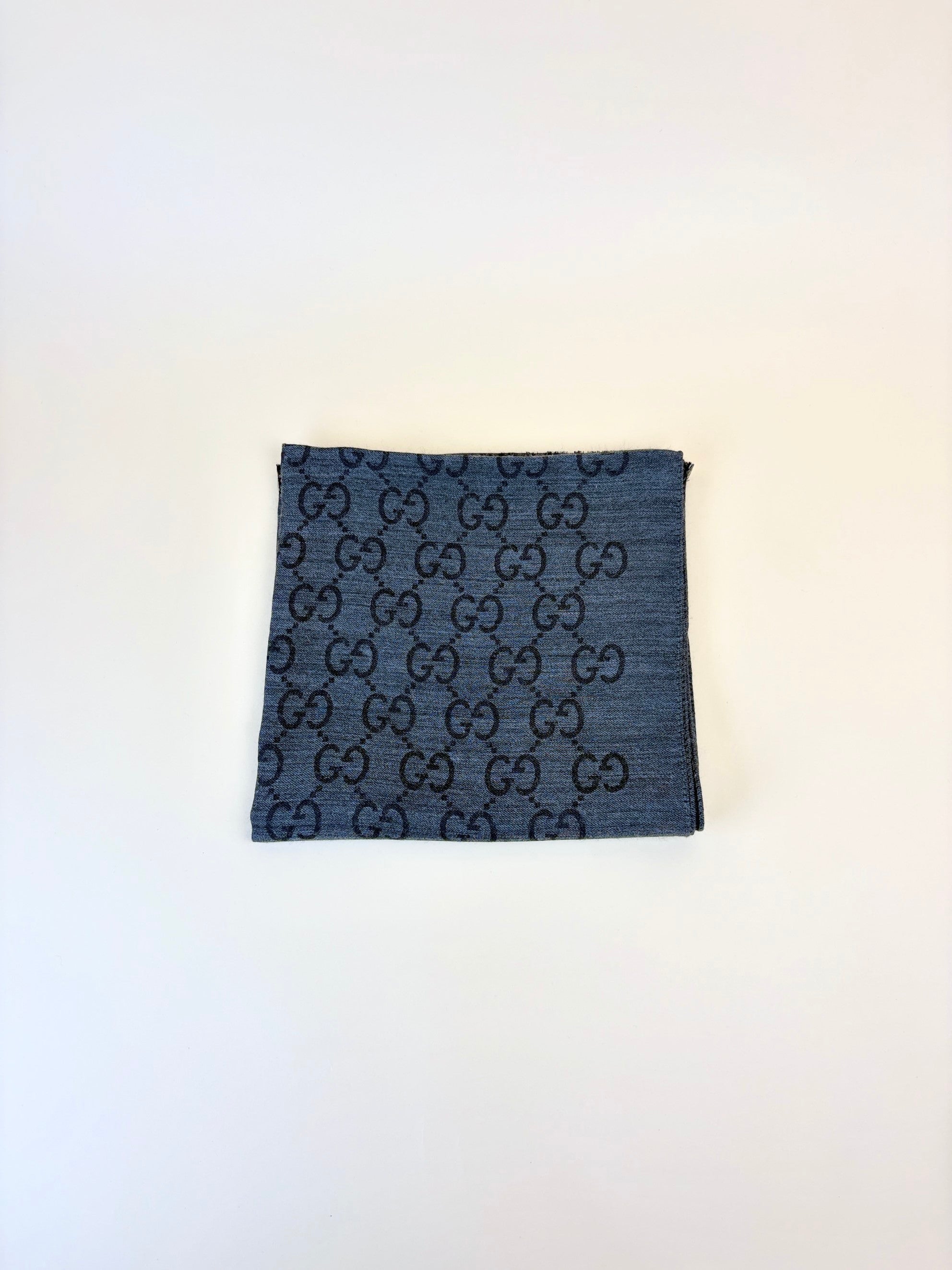 Gucci grey/black gg monogram wool/silk scarf