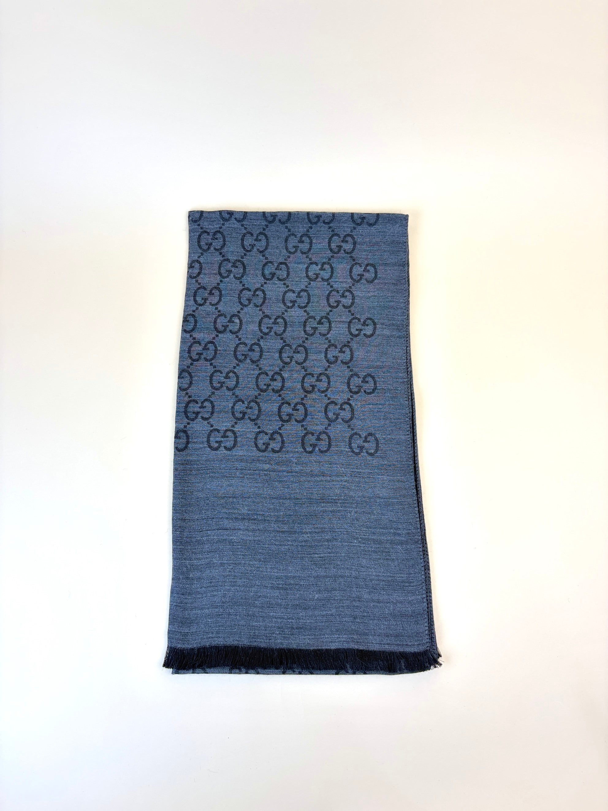Gucci grey/black gg monogram wool/silk scarf
