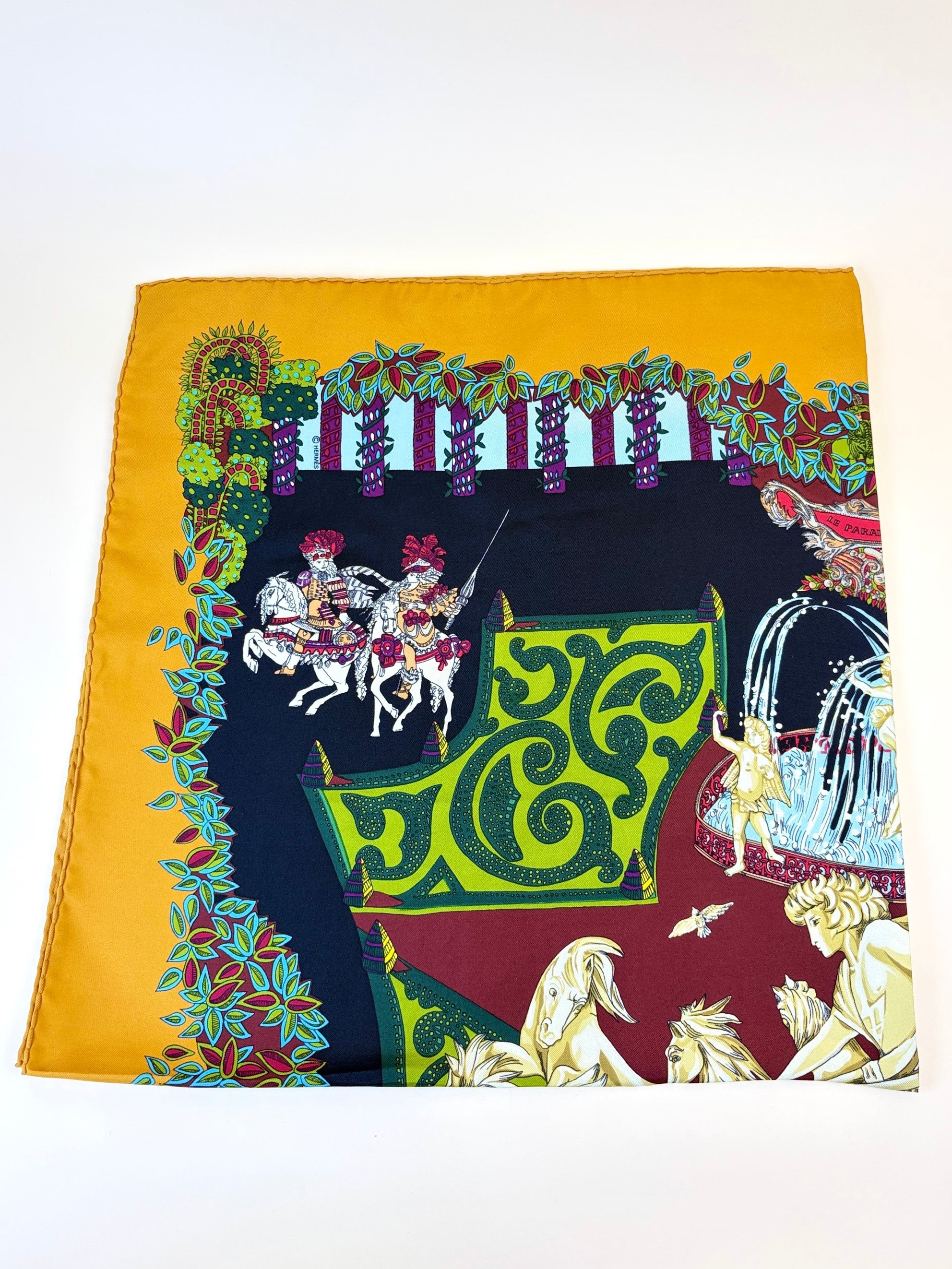 Hermes silk la Paradice du Roy square scarf
