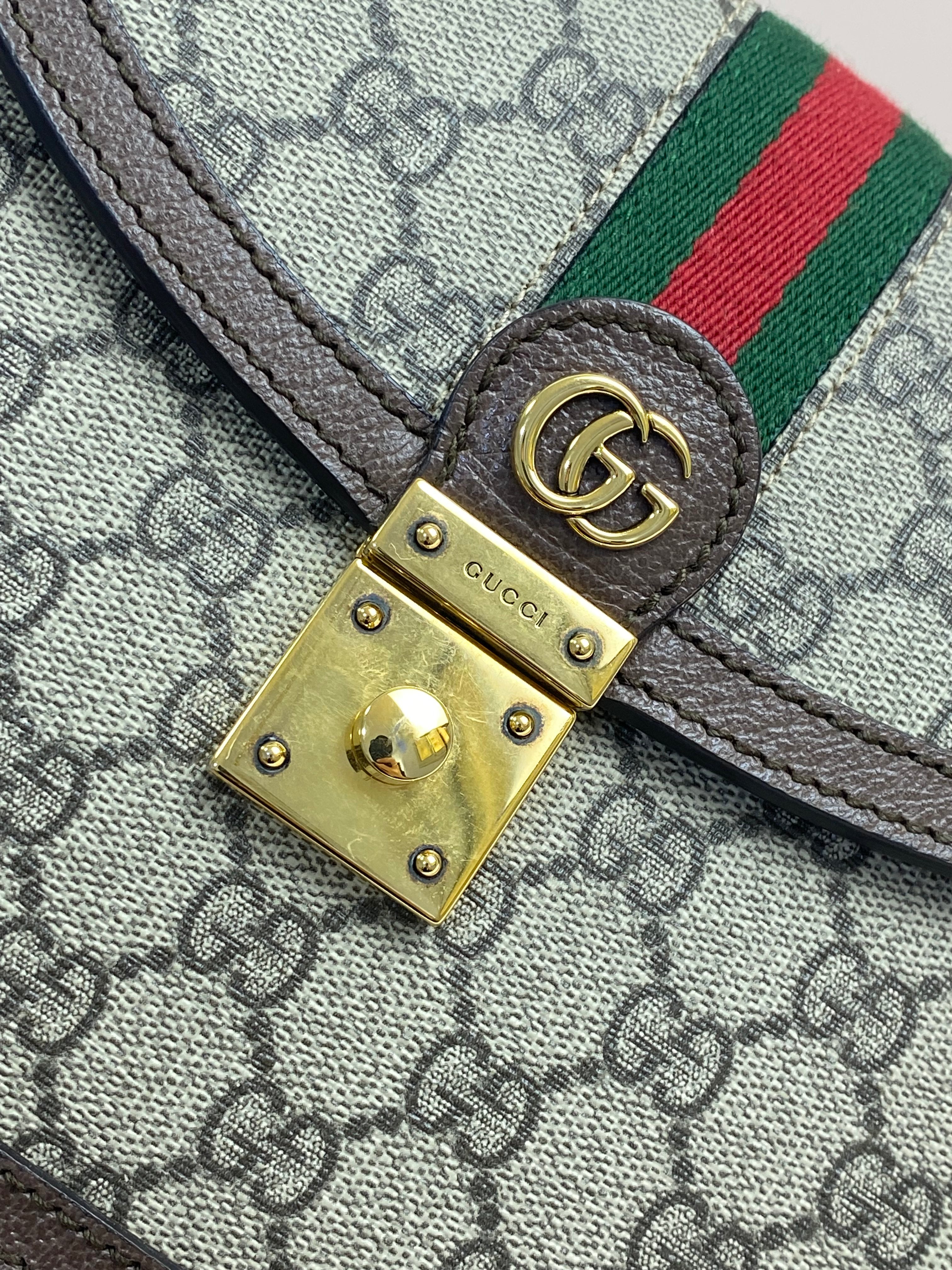 Gucci Bicolor GG Medium Ophidia Top Handle Bag with Strap