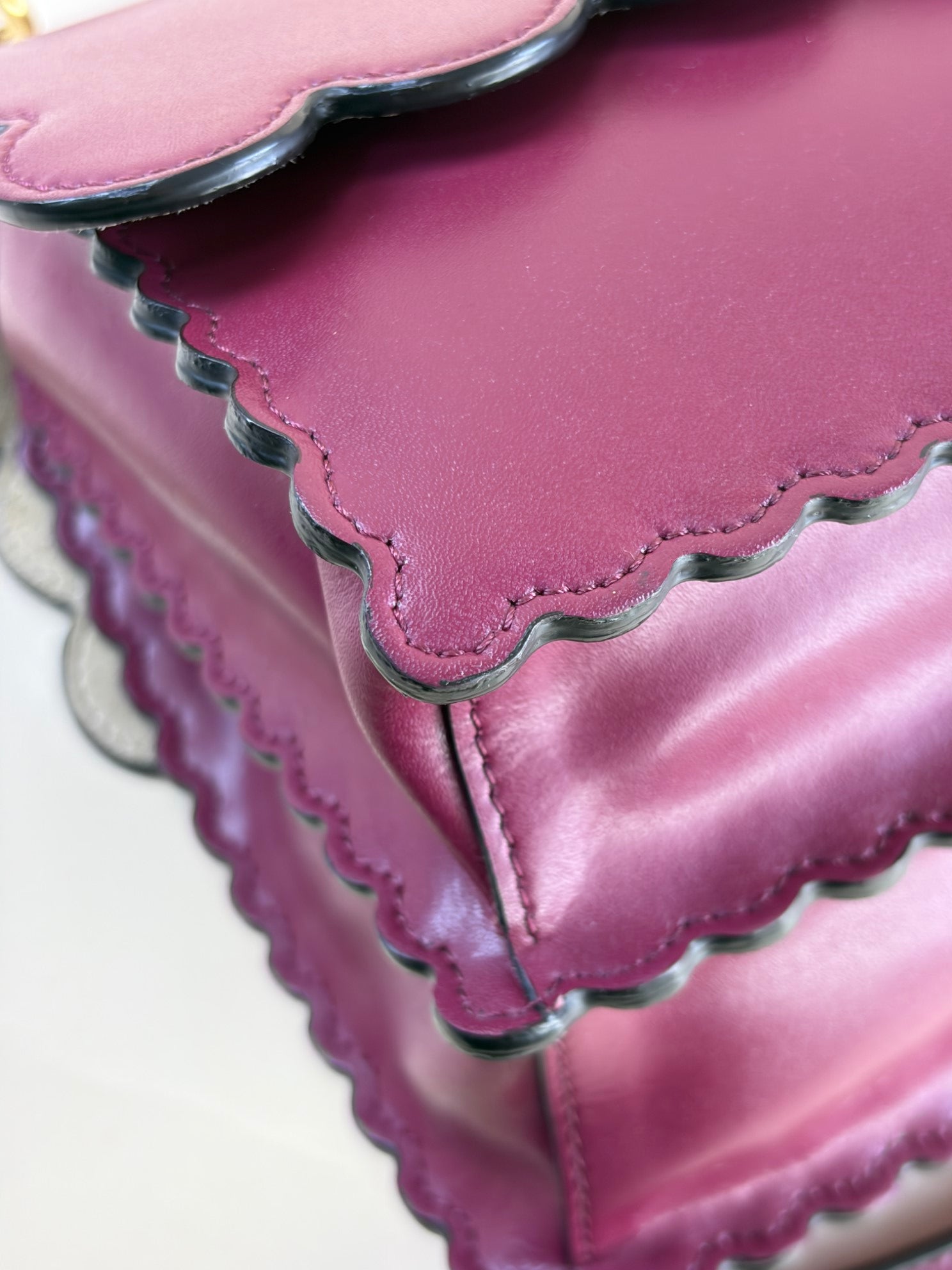 Fendi scalloped studded large black cherry Kan I shoulder bag