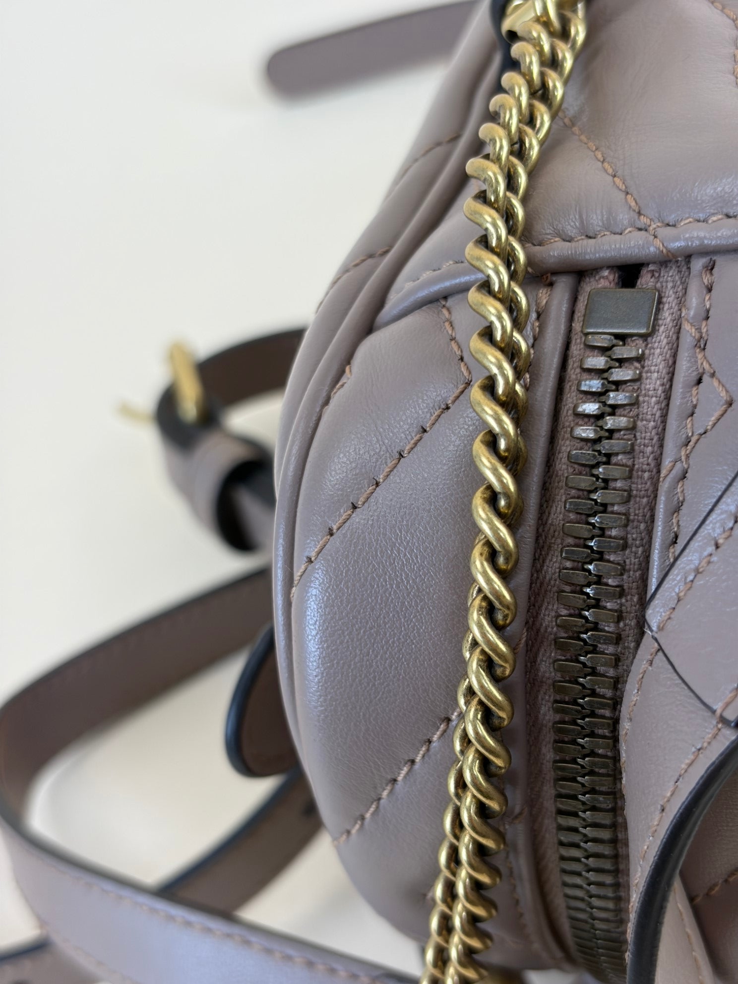 GUCCI nude calfskin matelassé mini gg Marmont round backpack bag