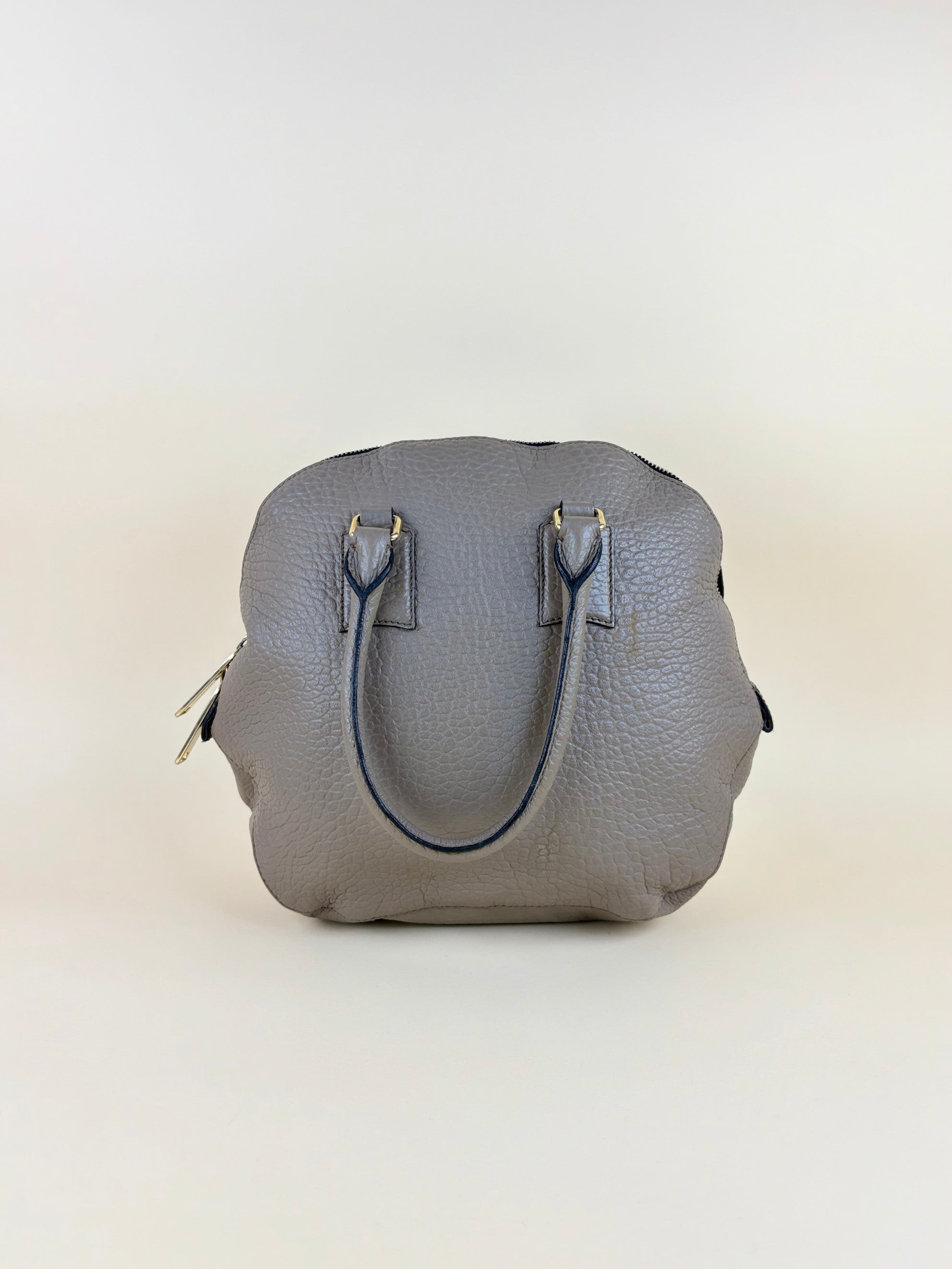 Burberry gray top handle orchard grain leather